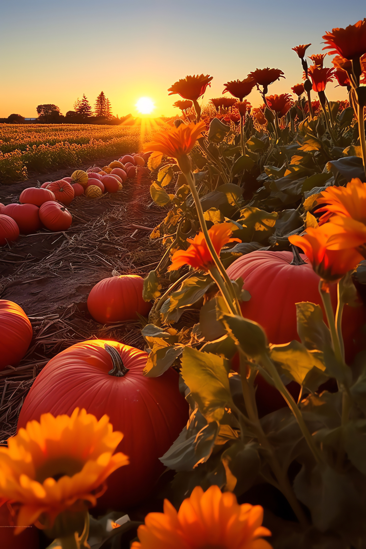 Autumnal patch, sunset glow, harvest colors, floral beauty, peaceful twilight, HD Phone Wallpaper