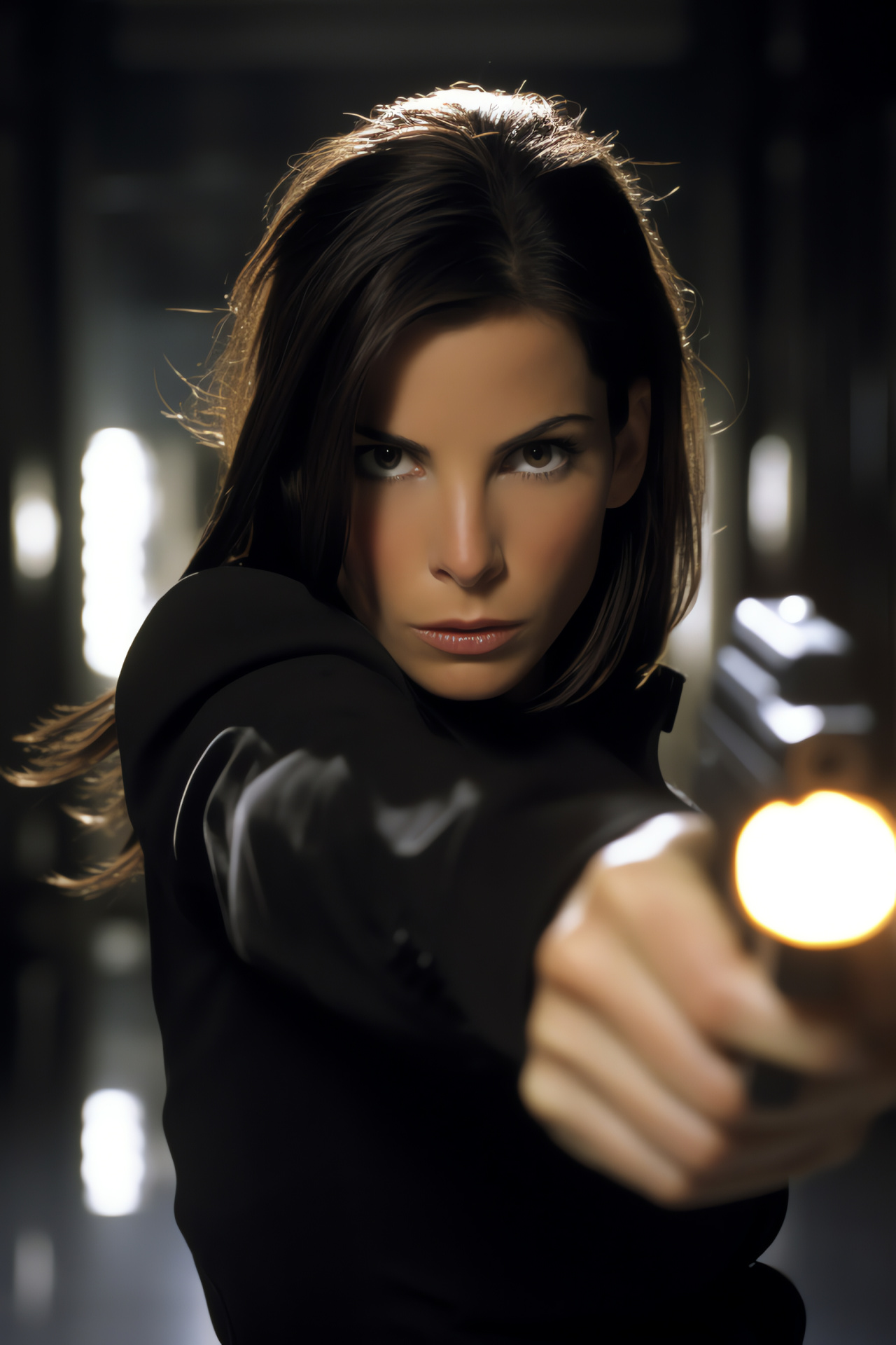 Sandra Bullock, Comedy action film, Actress agility, Blockbuster film, Action-comedy genre, HD Phone Image