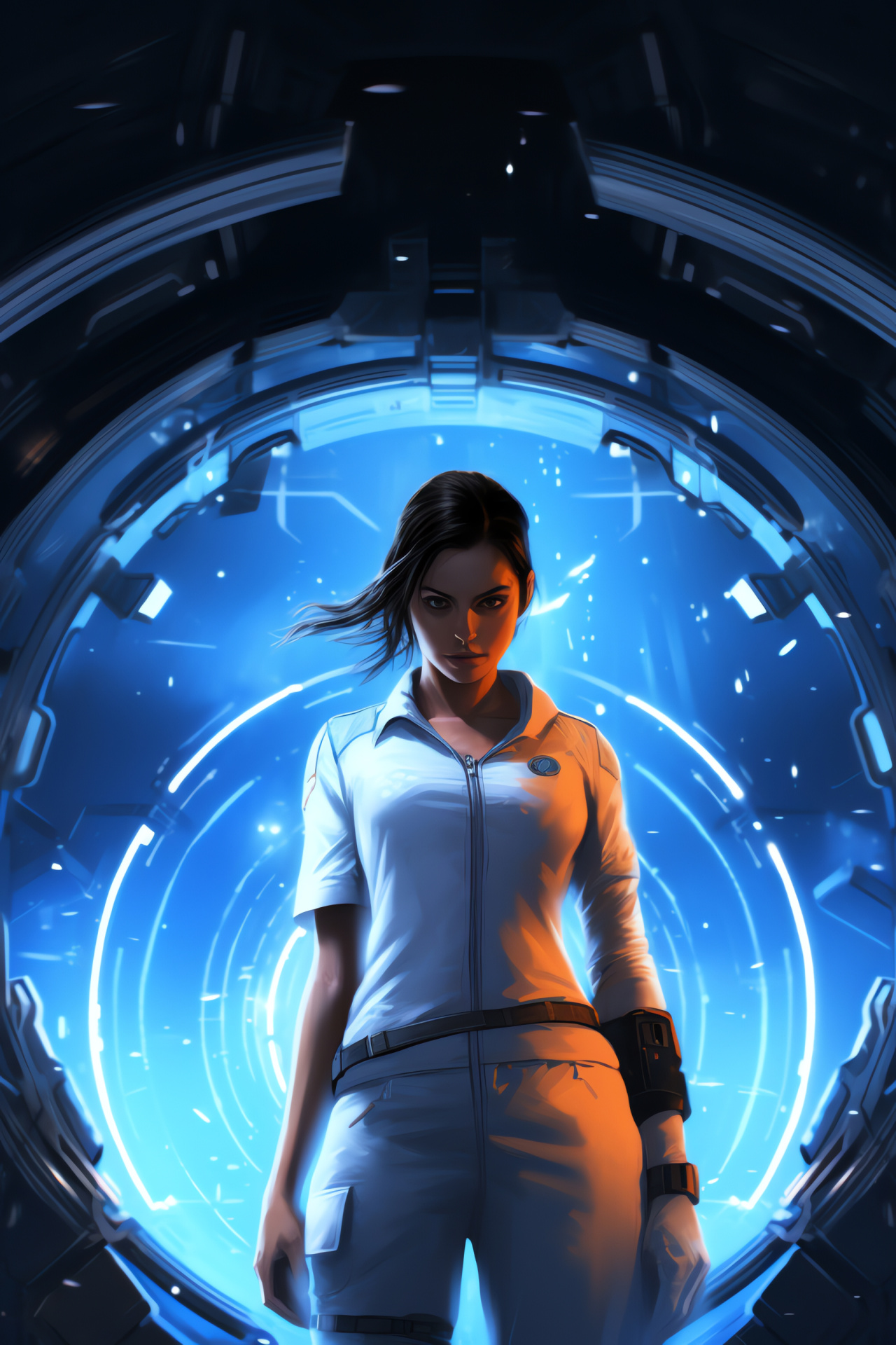 Portal Game, Dual monitors, Digital adventure, Protagonist Chell, Experimental lab, HD Phone Wallpaper