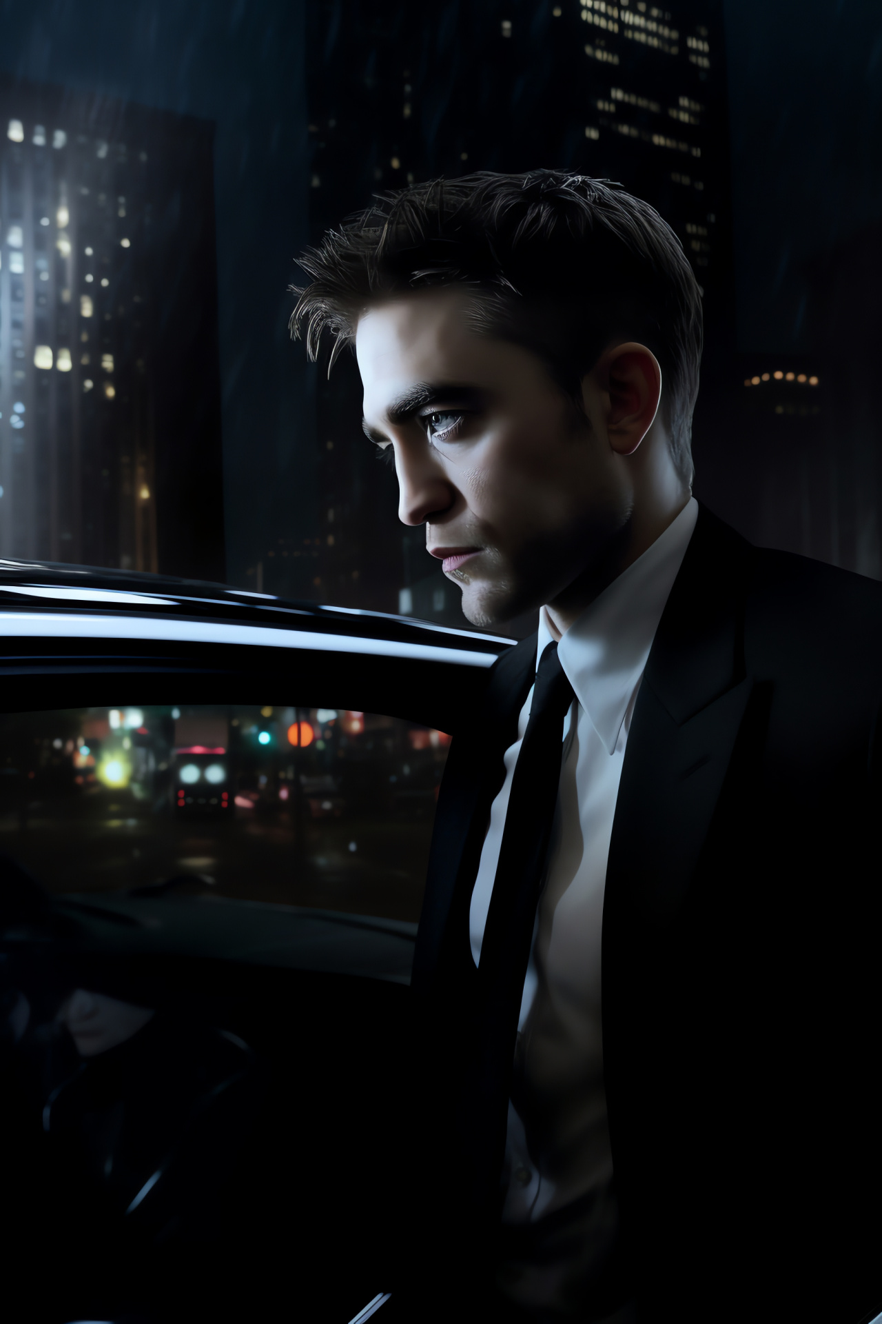 Robert Pattinson as Eric Packer, Cosmopolis movie, City skyline, Luxury transport, Fictional magnet, HD Phone Image