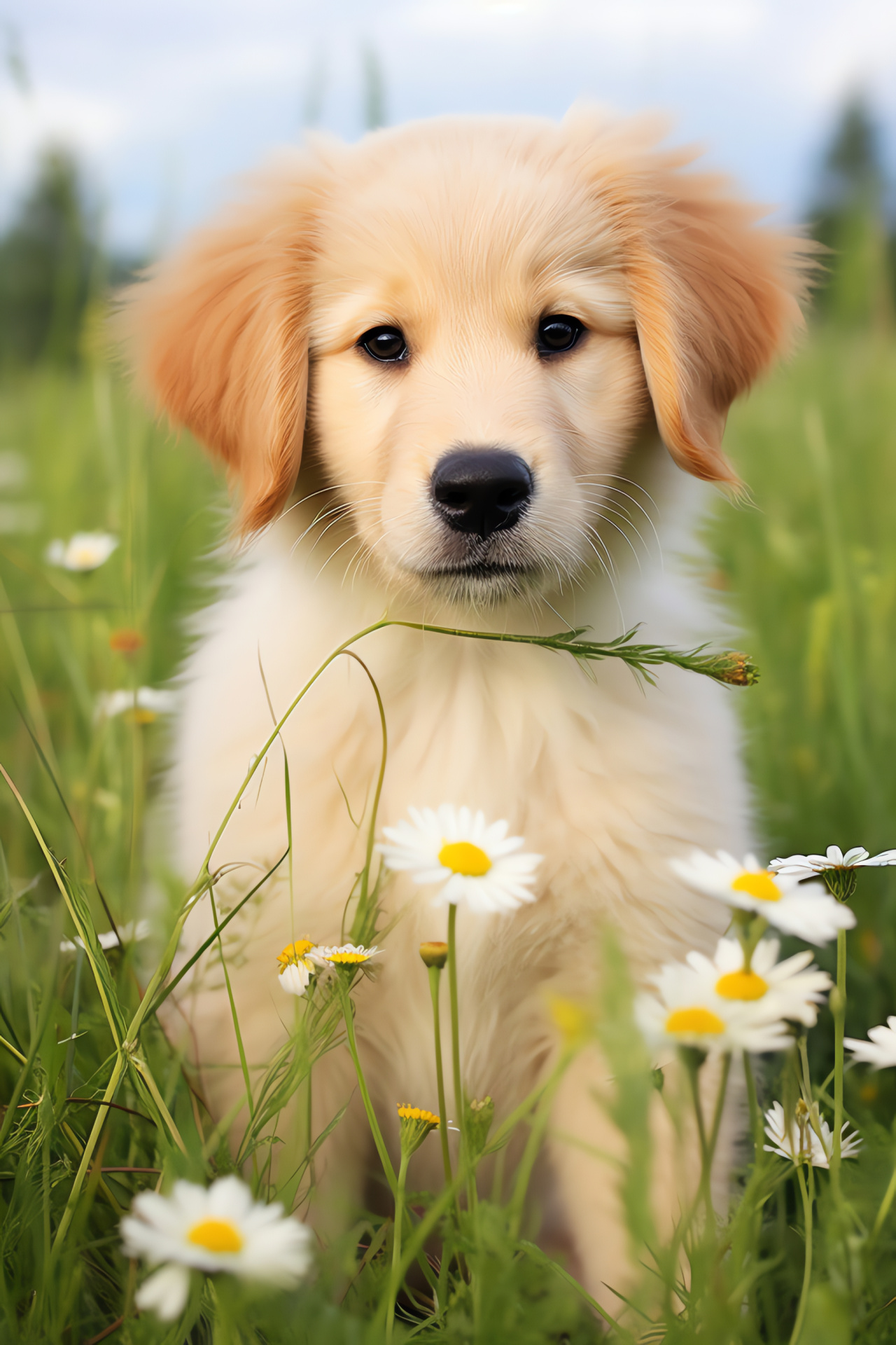 Golden Retriever, golden cream fur, caramel highlights, fluffy puppy, soft fur, HD Phone Wallpaper