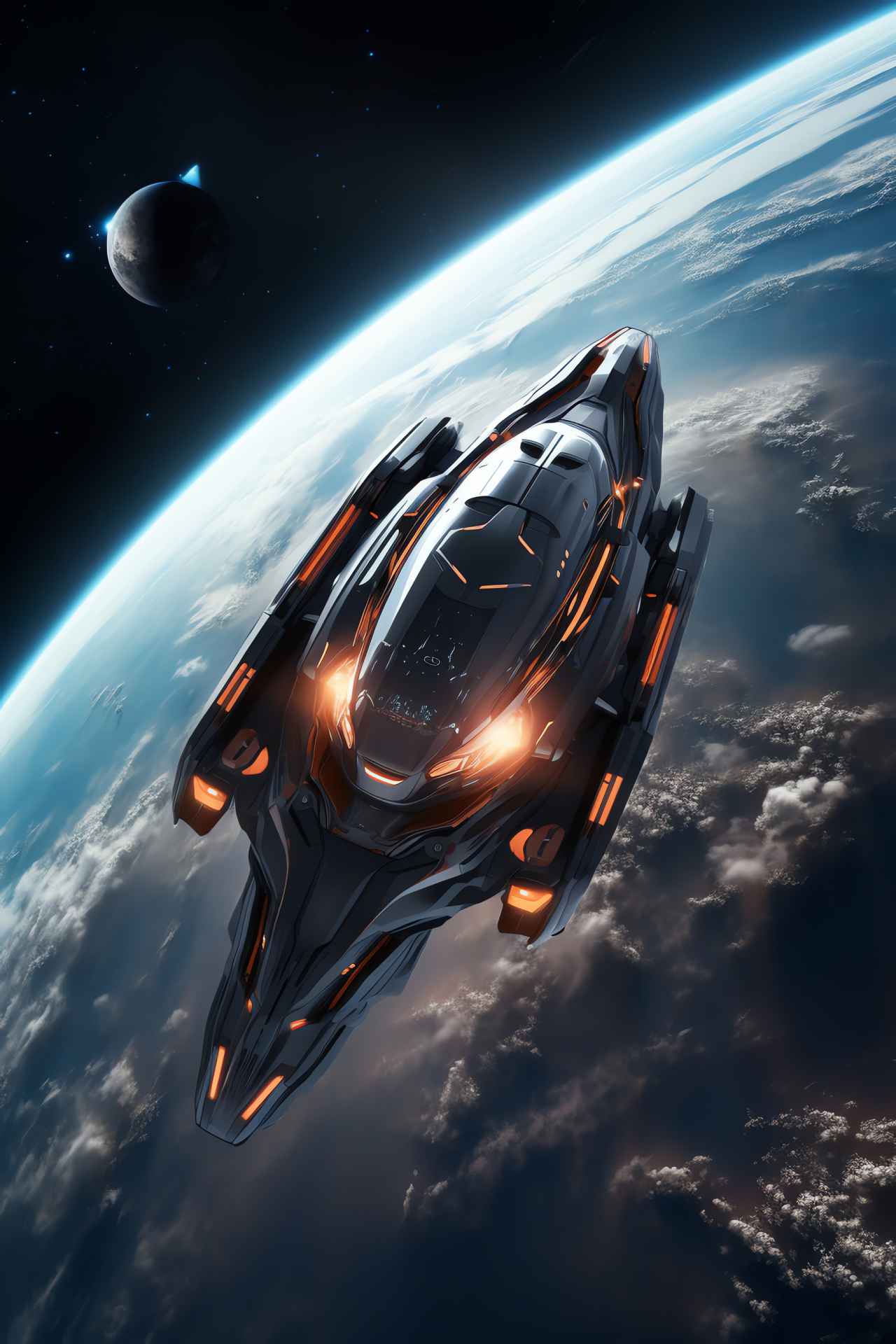 Futuristic spaceship, Deep cosmos, Aerodynamic liner, Polished darkness, Advanced propulsion, HD Phone Wallpaper