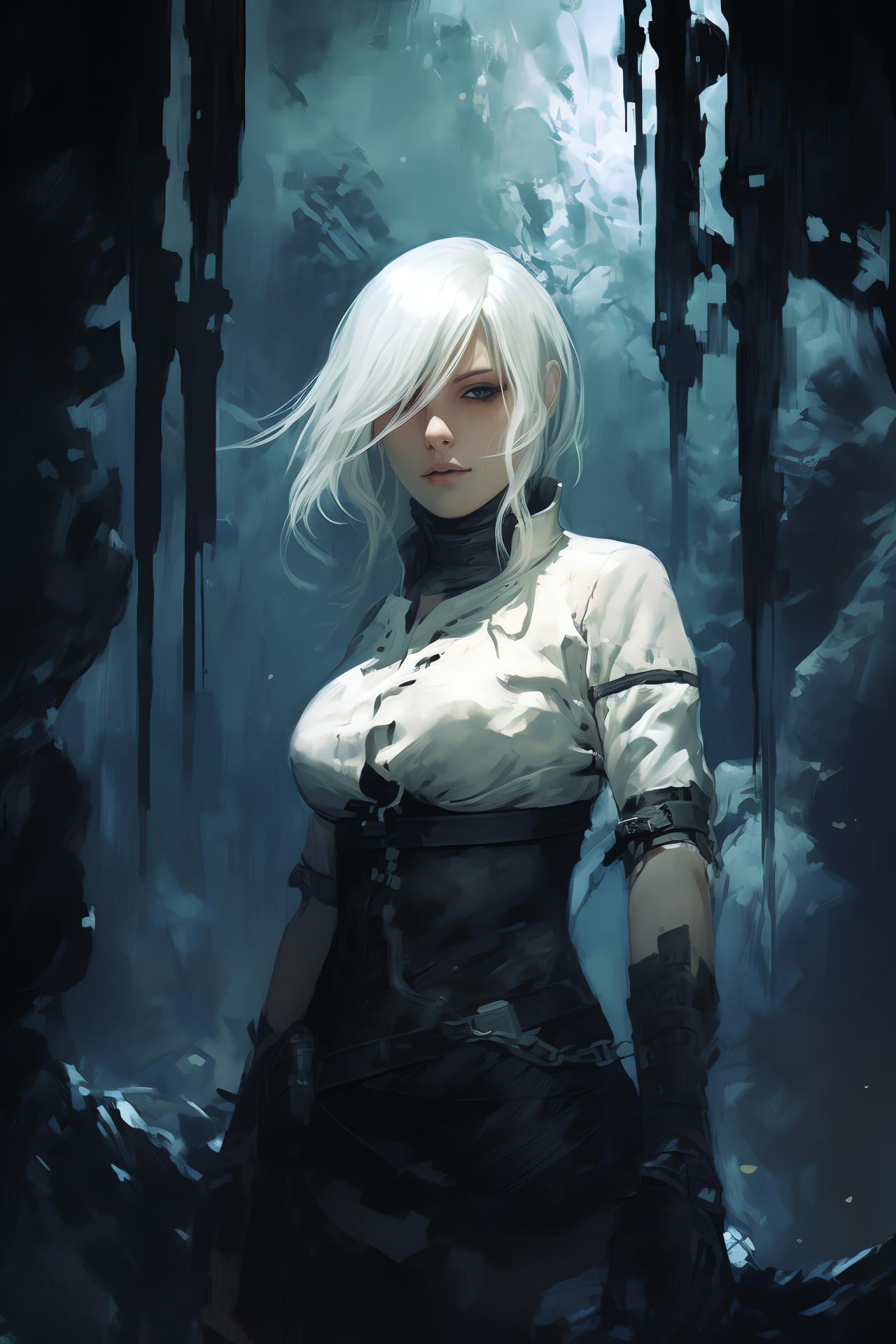 Nier Replicant core, Persona of rebellion, Subterranean vault, Sapphire radiance, Heroic essence, HD Phone Image