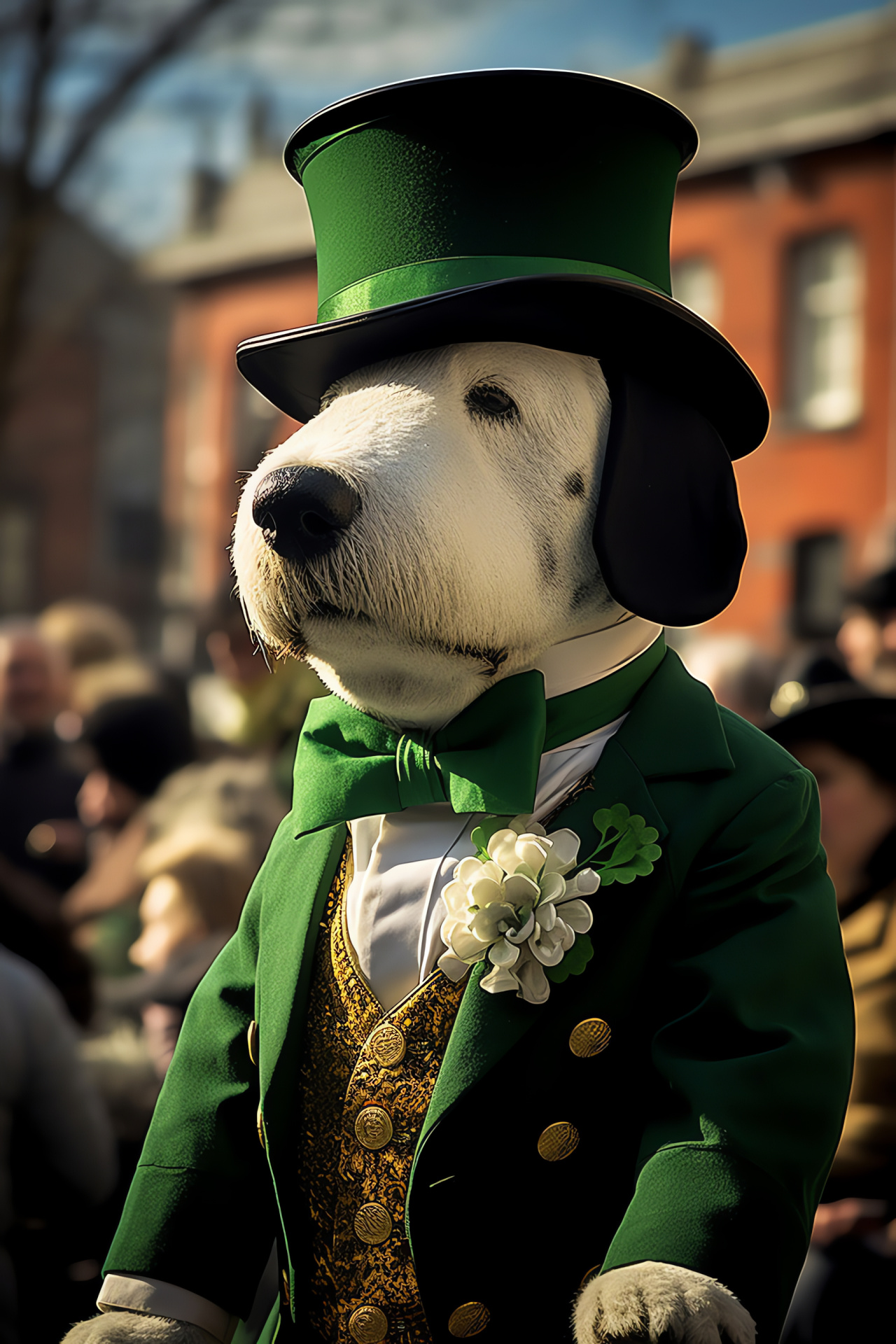 Snoopy, Irish holiday avatar, Leprechaun attire, Dublin celebration scene, Cultural parade festivities, HD Phone Image