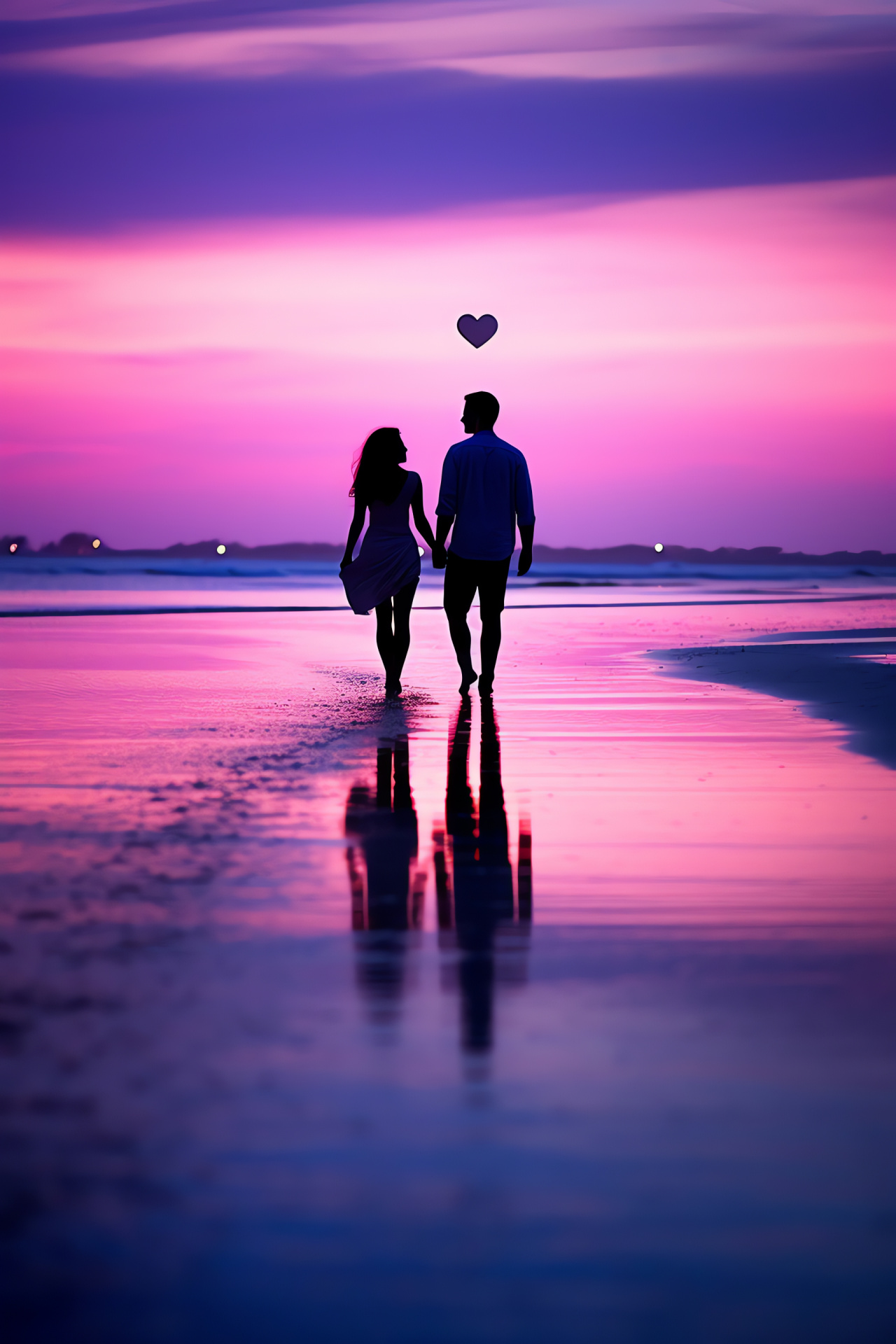 Valentines date, Romantic moonlit shore, Serene beachscape, Twilight hues, Amorous mood, HD Phone Wallpaper