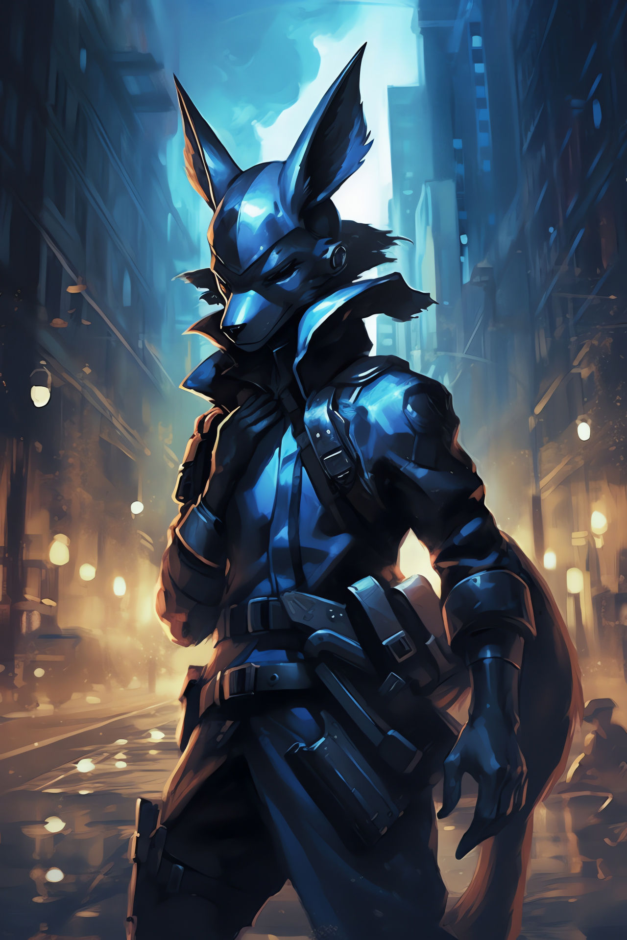 Courageous Lucario amidst chaos, Protector role, Urban adventure, Masses, Vigilant guardian, HD Phone Wallpaper