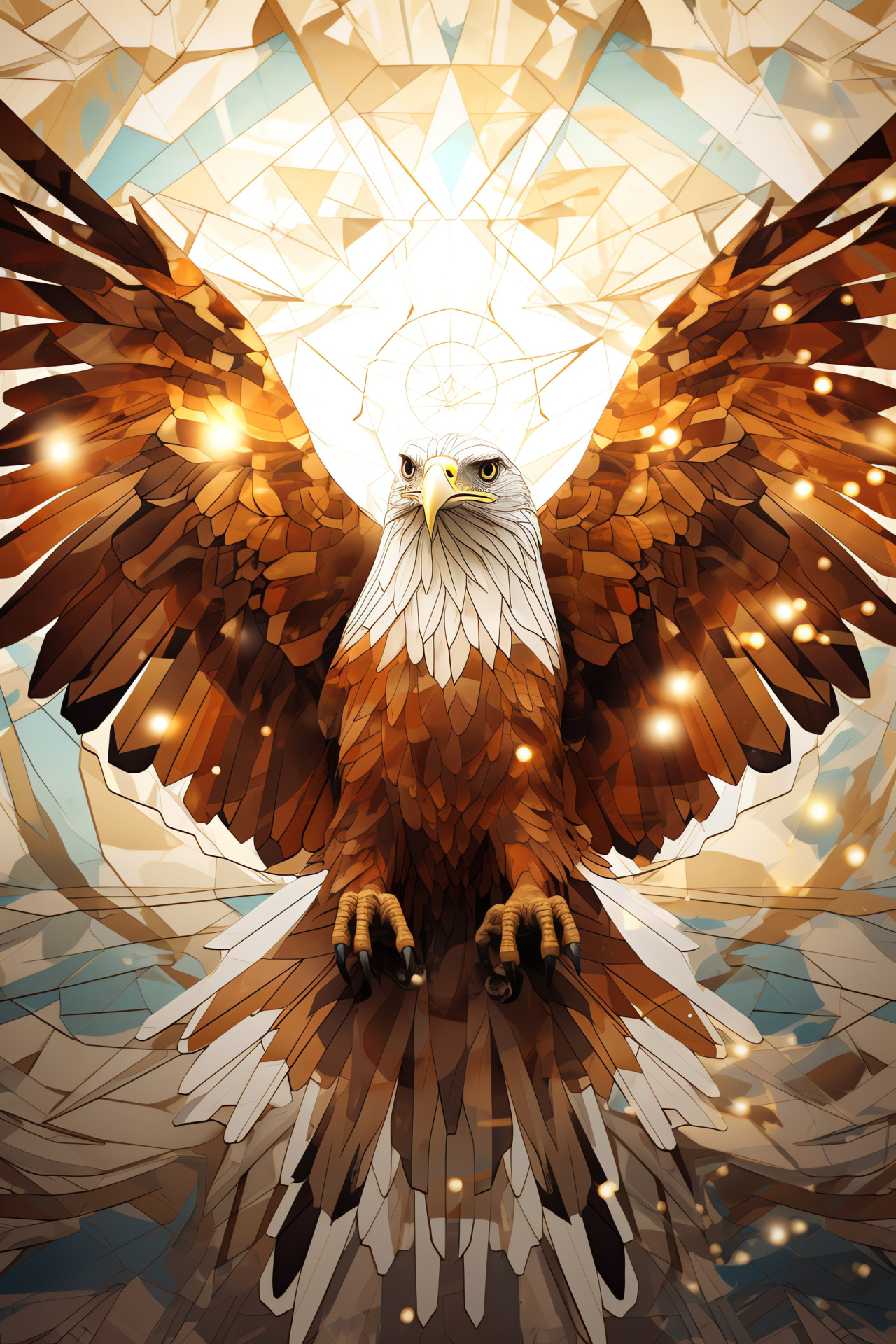 Eagle wildlife depiction, powerful avian spread, geometric artistic background, birdwatcher's subject, eagle vigilance, HD Phone Wallpaper