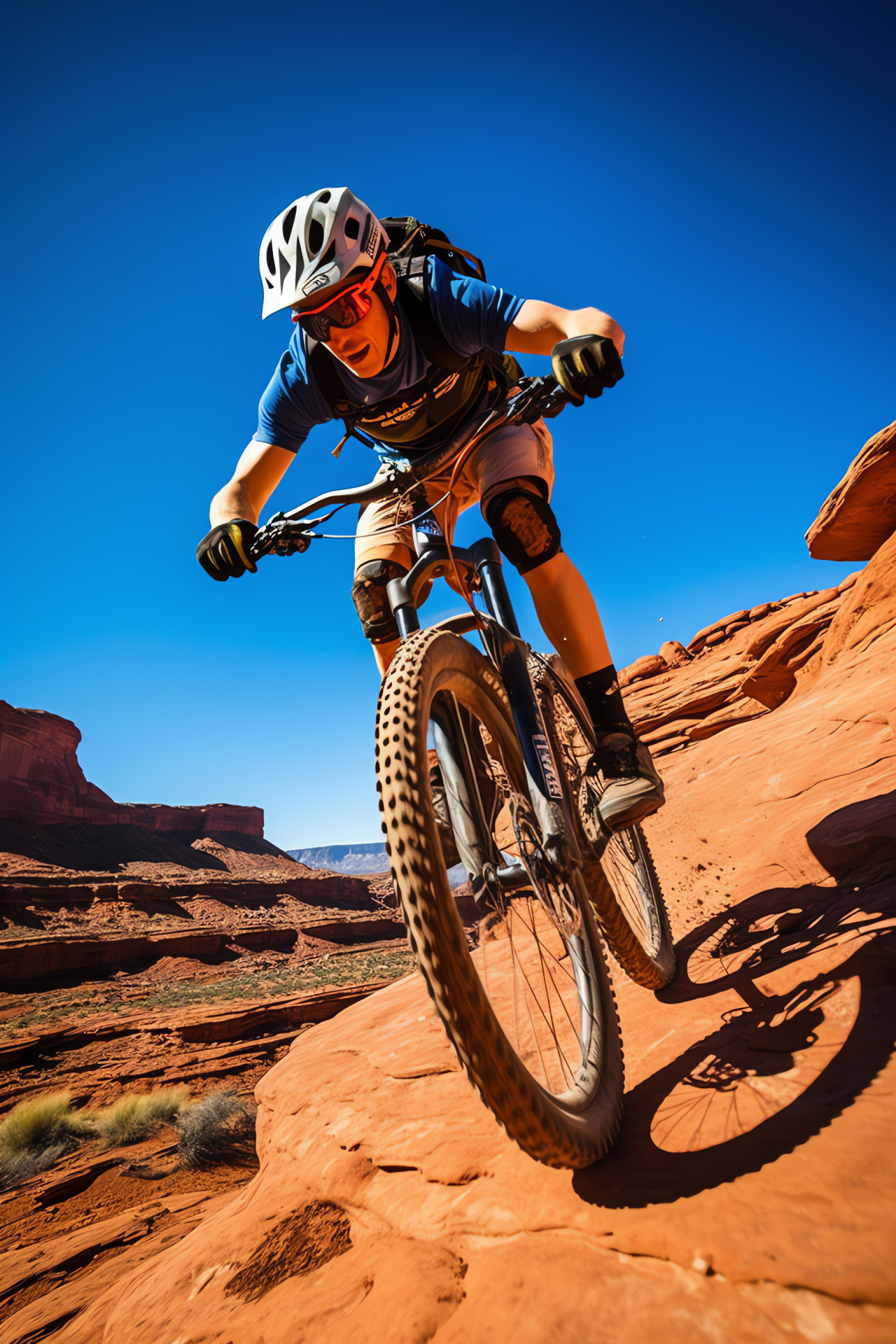 MTB in Moab, Porcupine Rim challenge, Off-road cyclists, Natural rock bridges, Desert ride experience, HD Phone Image