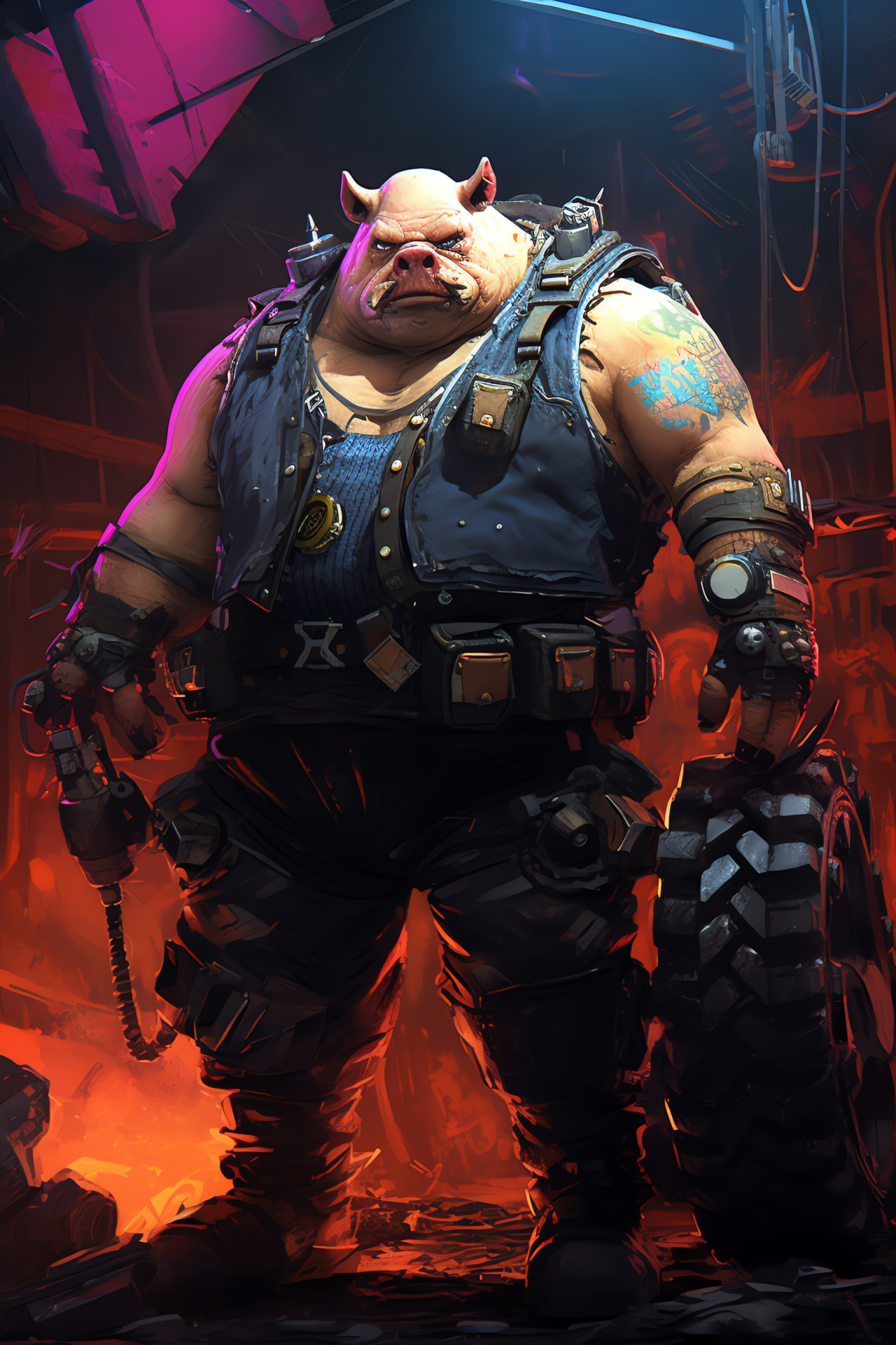 Overwatch Roadhog, Junkertown enforcer, Animated tough, Post-apocalyptic raider, Game entity, HD Phone Wallpaper