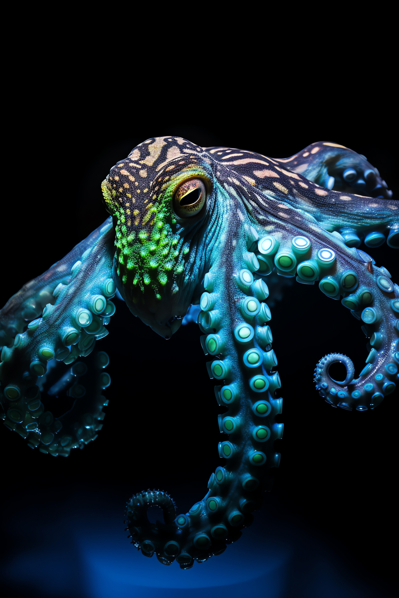 Oceanic octopus, Marine blue-green hues, Aquatic dance, Mesmerizing tentacle movement, Undersea dweller, HD Phone Wallpaper