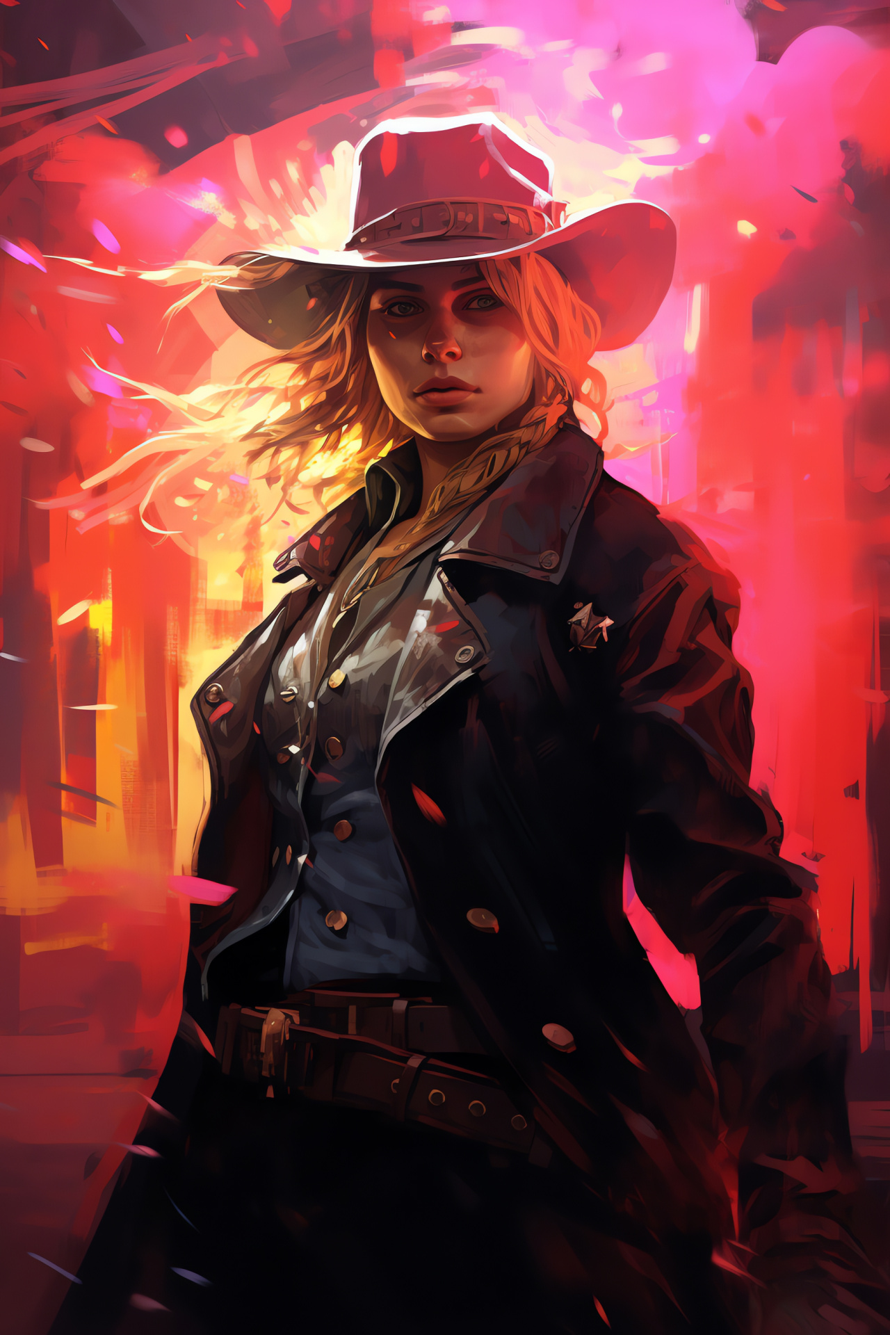 Fiery Sadie Adler portrait, Sharp hazel-eyed look, Revolver-ready hands, Red Dead Redemption heroine, Vibrant hair detail, HD Phone Wallpaper