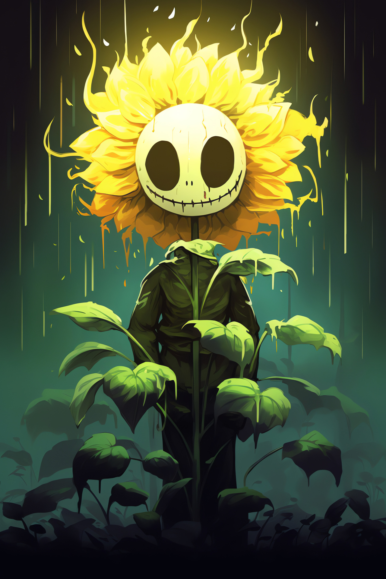 Flowey animation, gaming botany, Undertale icon, blooming expressions, dual-tone scene, HD Phone Wallpaper