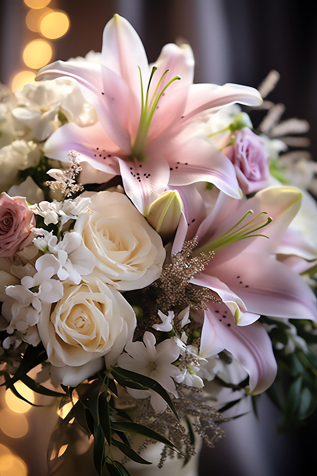 Nuptial botanics, Bridal roses, Aromatic peonies, Elegant lily arrangement, Wedding day blossoms, HD Phone Wallpaper