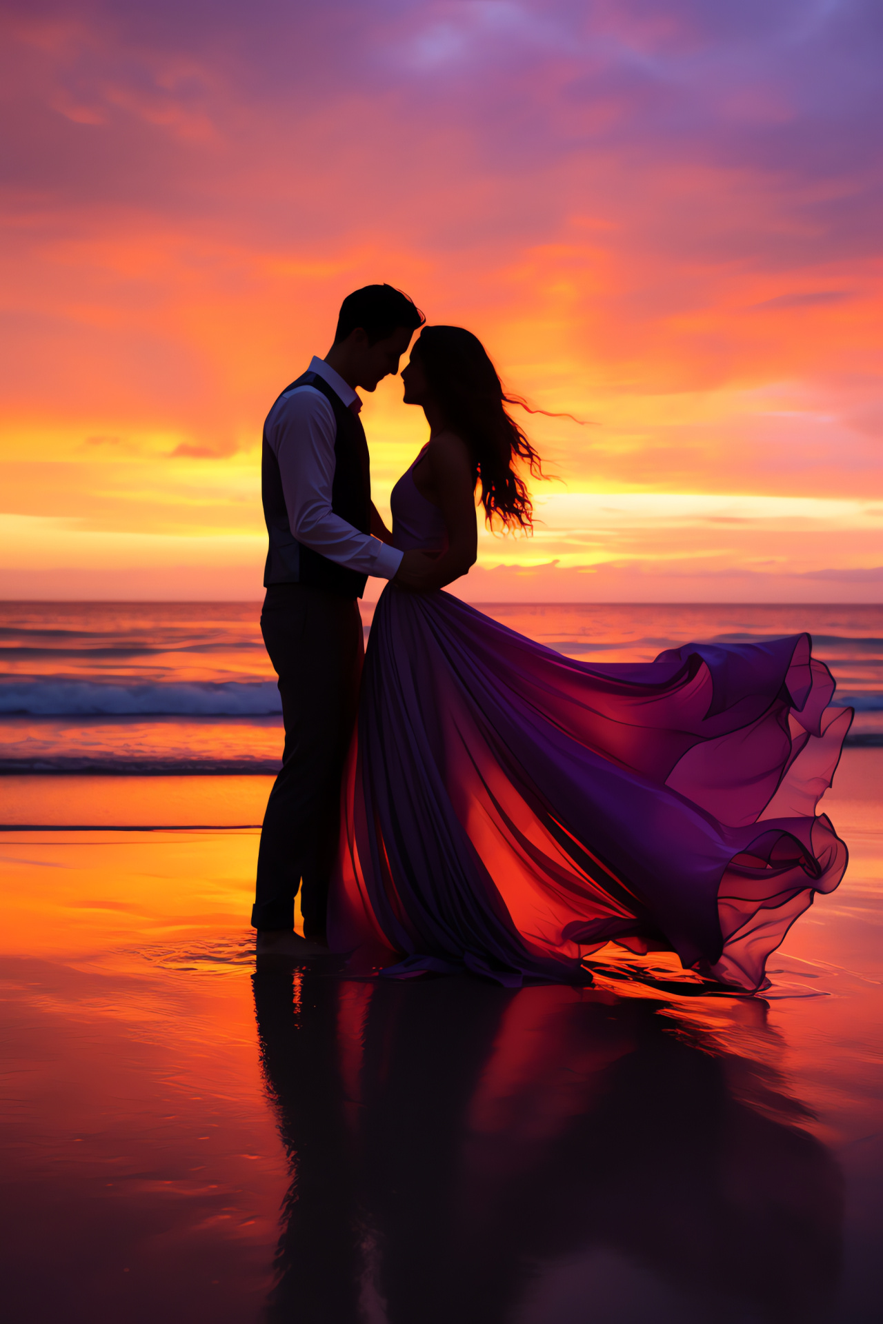 Yearly celebration, Seaside love, Dusk setting, Illuminated heavens, Affection, HD Phone Image