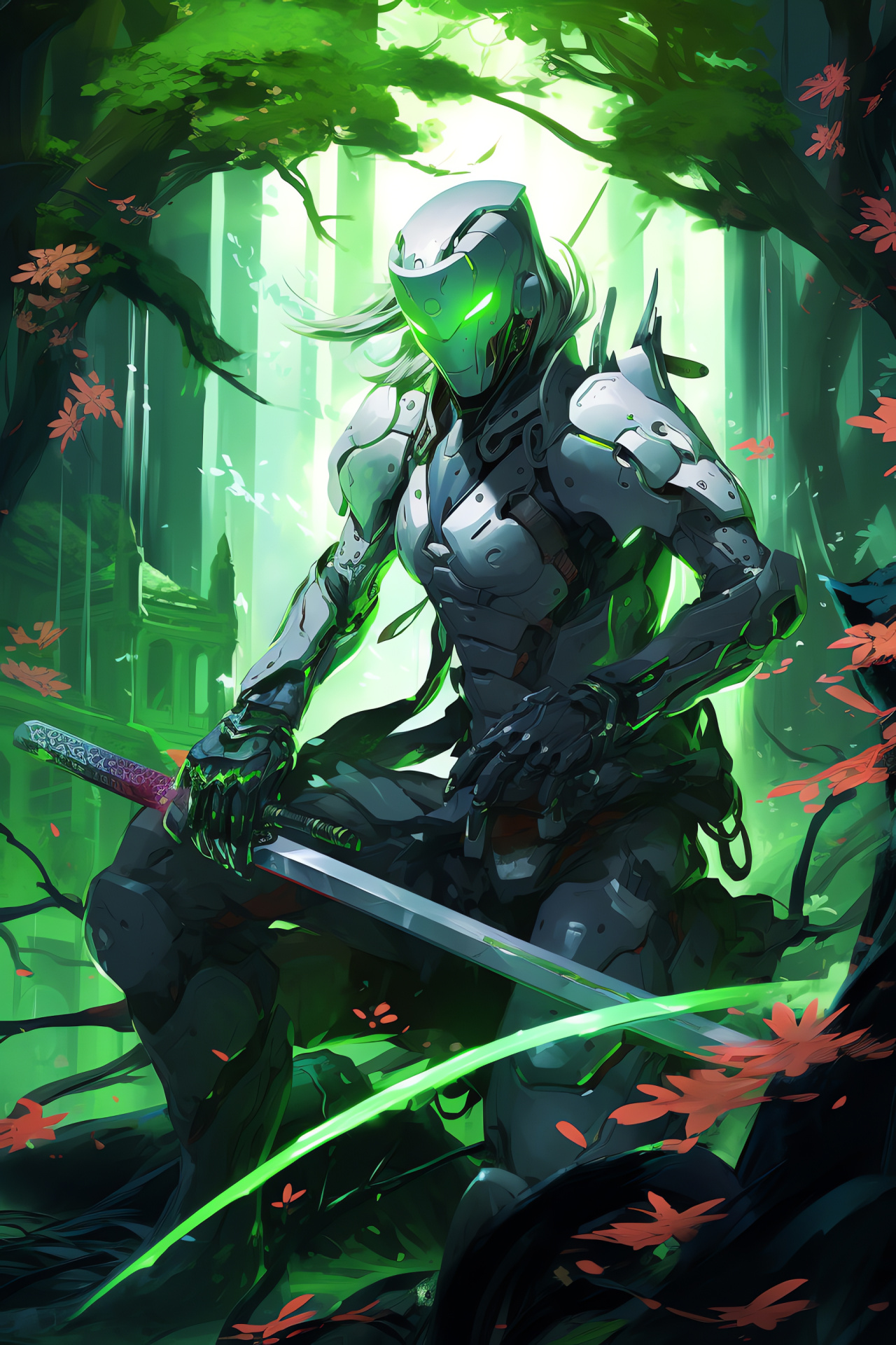 Cyborg Genji, Shuriken accuracy, Overwatch agility, Dragonblade ready, Tranquil dojo, HD Phone Wallpaper