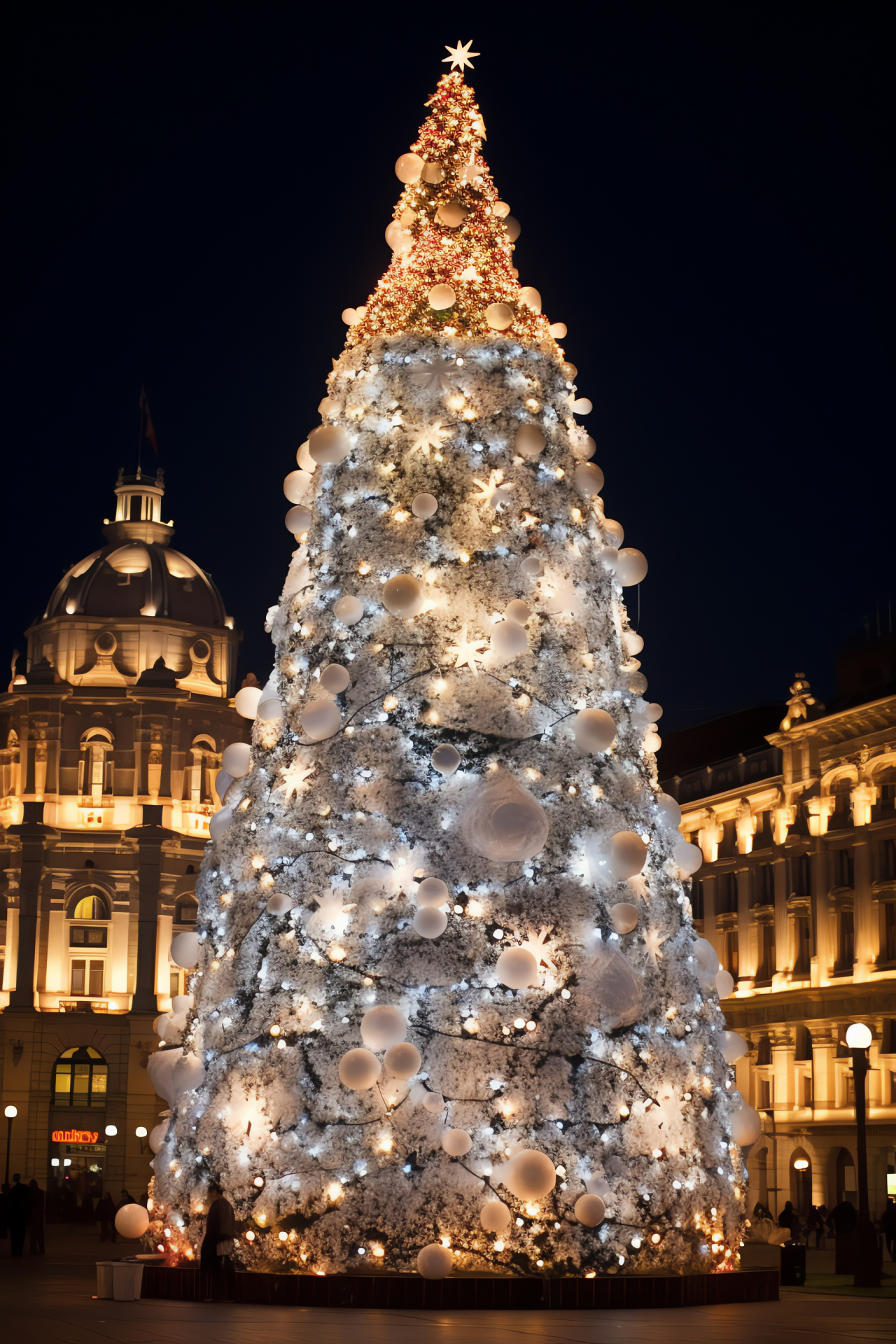 Urban center, Luminous garland, Town tree, Starlight effect, Celestial canopy, HD Phone Image