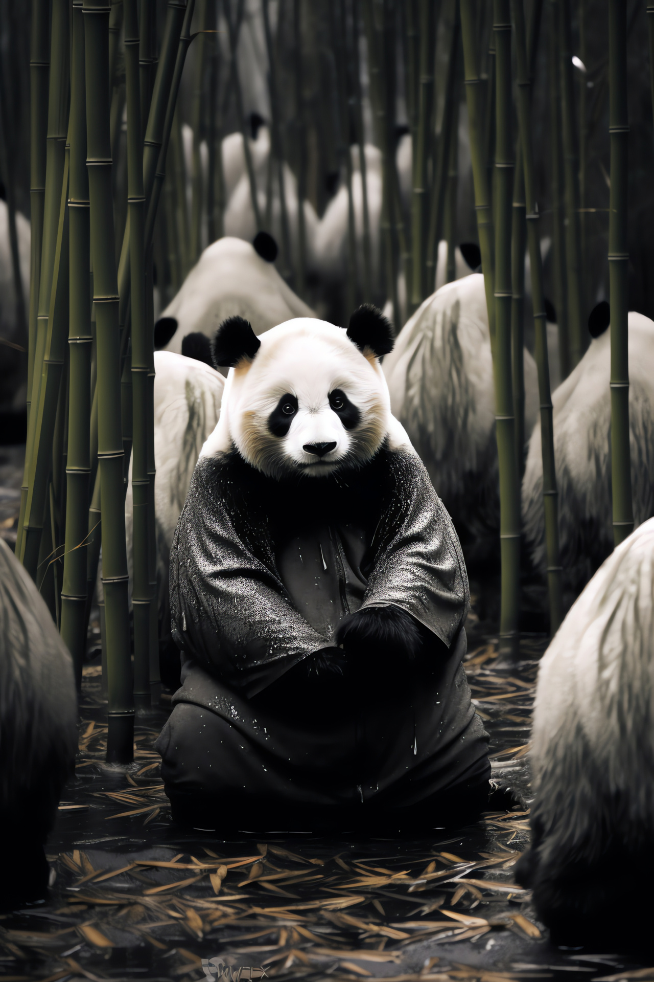 Panda elder, amber peepers, bi-toned fur, green bamboo, natural patterns, HD Phone Wallpaper