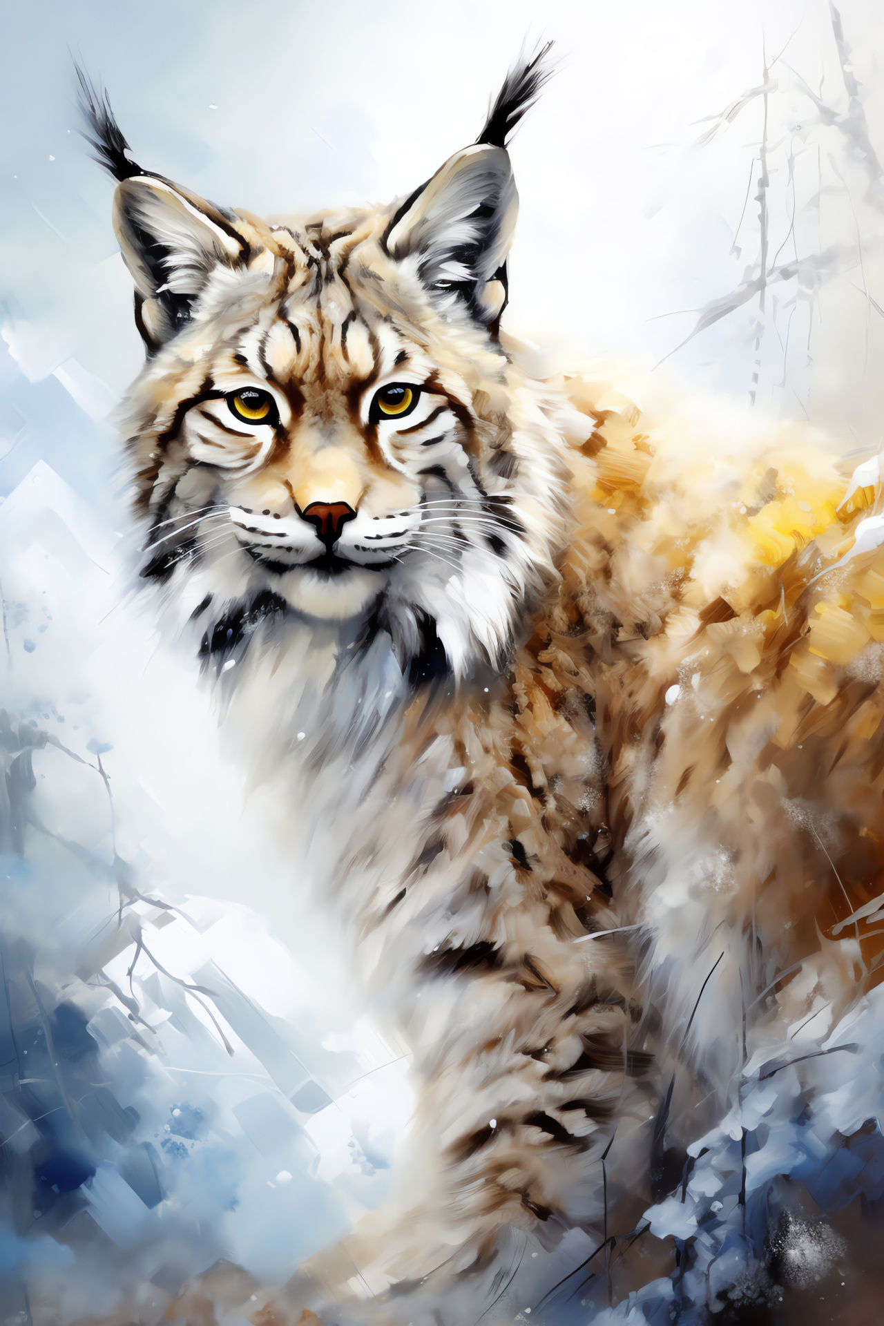 Lynx, dense coat, golden optics, slate pelage, snowy highlights, HD Phone Wallpaper