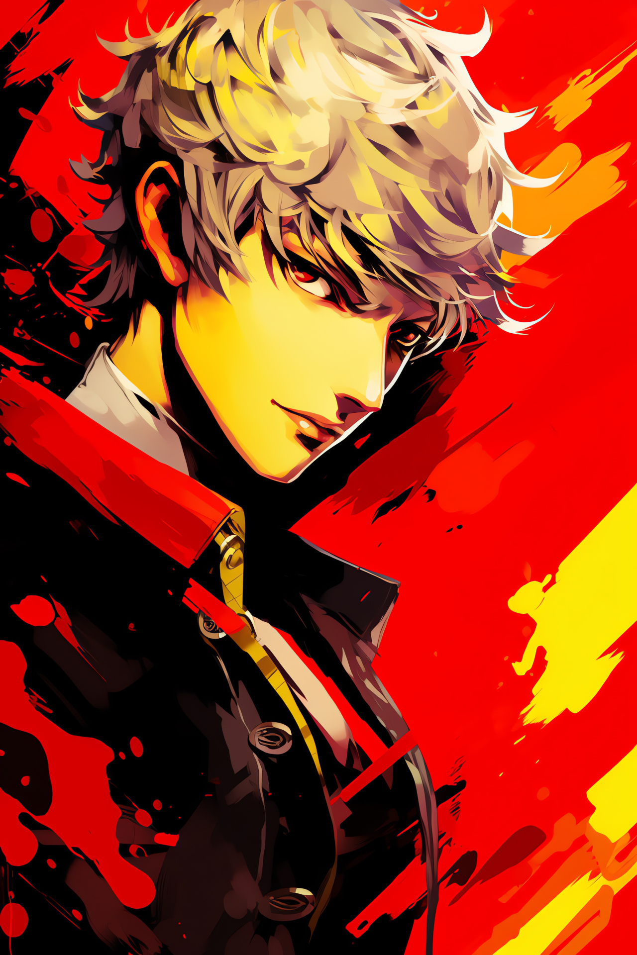 Persona 4 Golden protagonist, Character depiction, Golden-eyed figure, Measured height, Casual stance, HD Phone Wallpaper