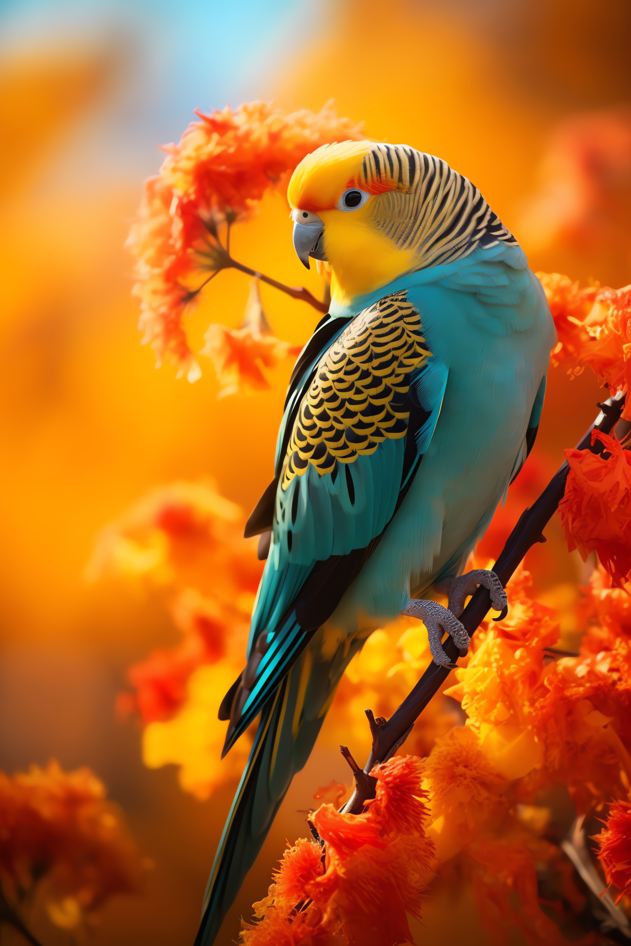 Brightly colored parakeet, radiant birds, sunny environments, breathtaking meadows, wildlife serenity, HD Phone Wallpaper