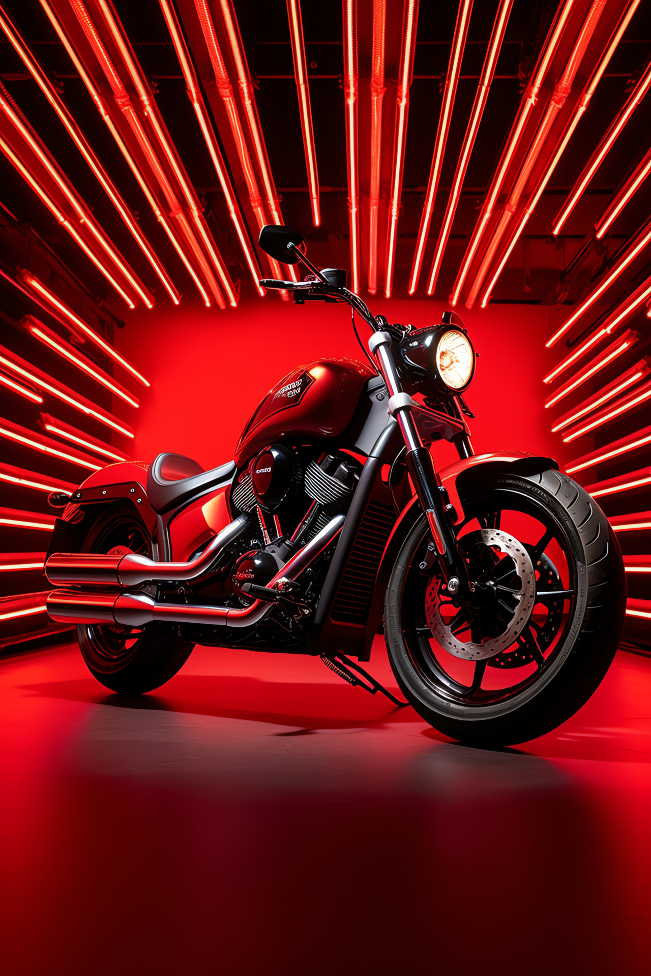 Victory Motorcycles Cruiser, Victory Vegas 8-Ball Bike, Overhead motorcycle, Red motorbike, Pure red scene, HD Phone Image