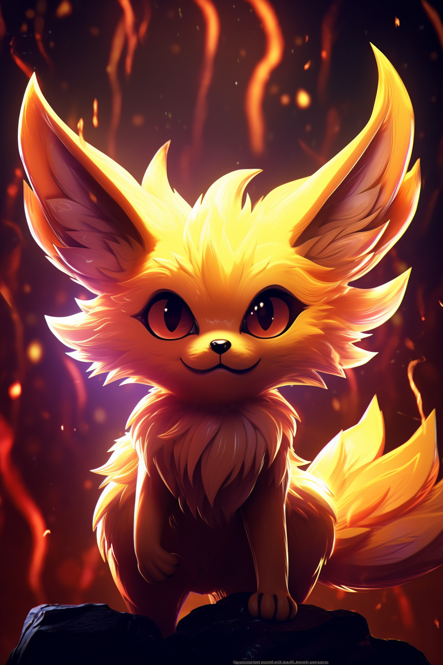 Fennekin, Flame-type Pokemon, Focused stare, Warm-toned pelage, Illuminated contours, HD Phone Wallpaper