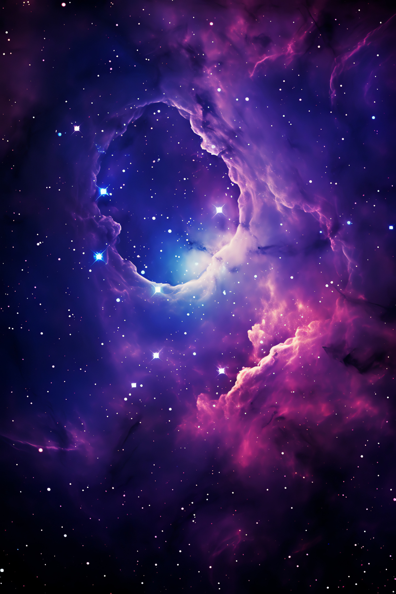 Amethyst cosmos, Interstellar vastness, Galactic splendor, Stellar vibrancy, Violet cloud curtains, HD Phone Image