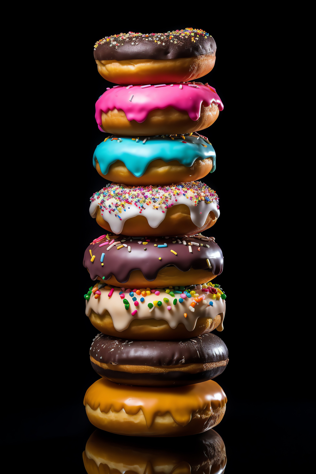 Assorted donuts redux, Rainbow icing varieties, Confectionery sprinkles, Tempting donut tower, Sweet treats, HD Phone Image