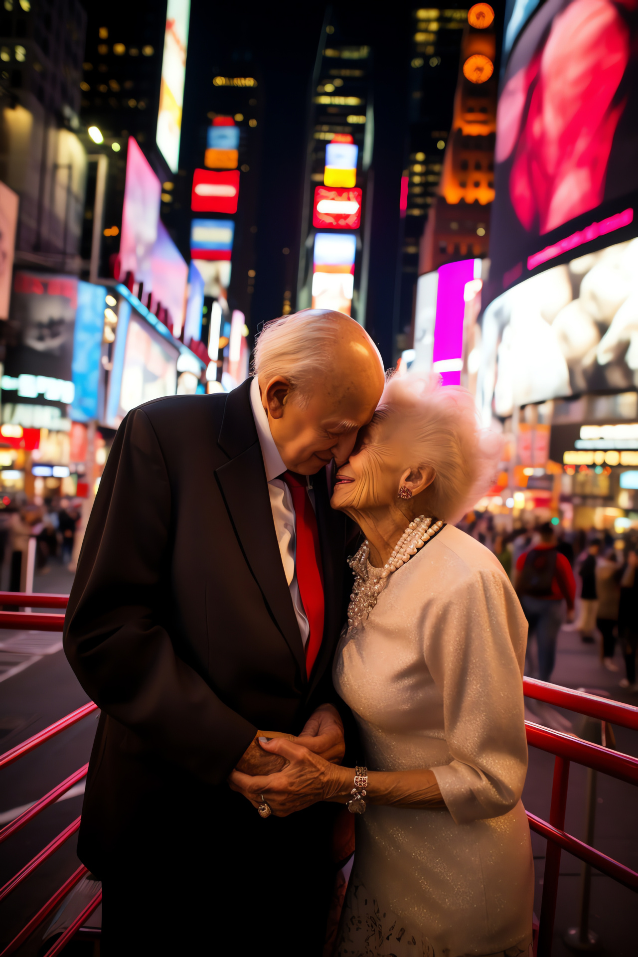 Anniversary in NYC, Affectionate couple, Big Apple, Iconic square, Luminous advertising, HD Phone Image