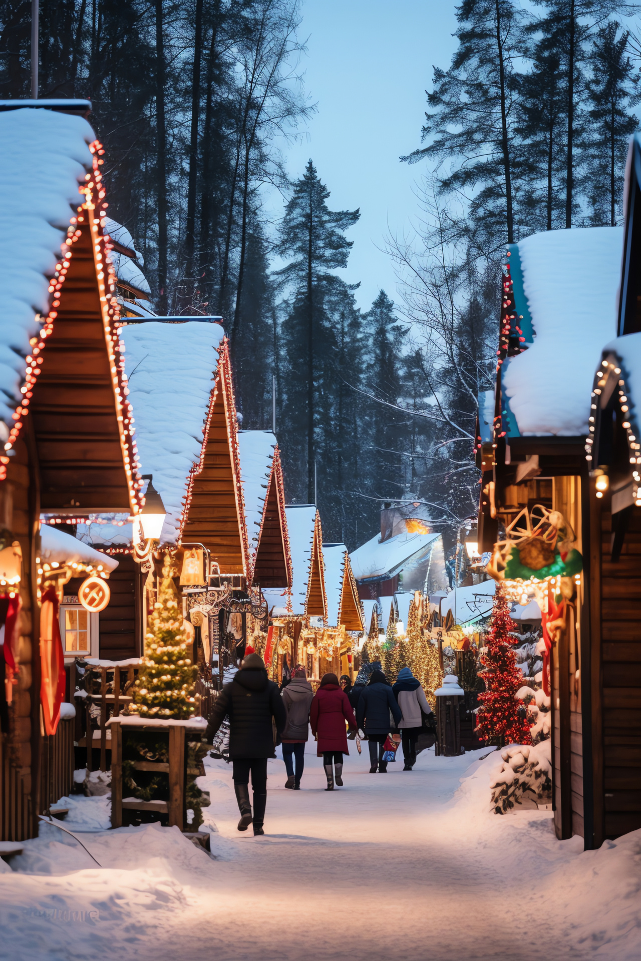 Santa Claus Village, Rovaniemi celebrations, Finland festive markets, Arctic circle Yuletide, Nordic wooden kiosks, HD Phone Image