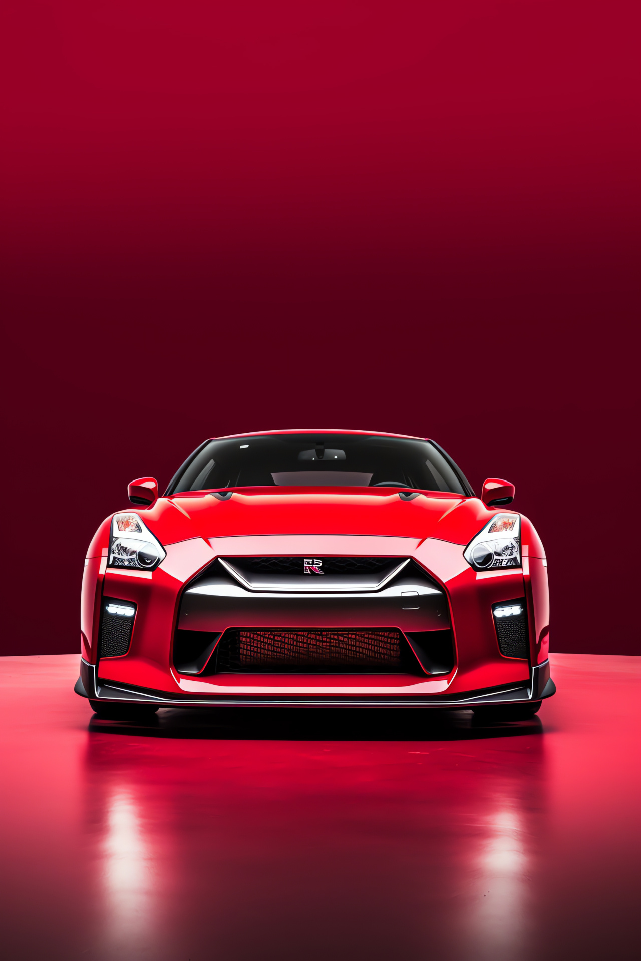 Nissan GTR sportscar view, Intense red aesthetic, Automotive passion symbol, Invigorating backdrop, Prestige and performance, HD Phone Wallpaper