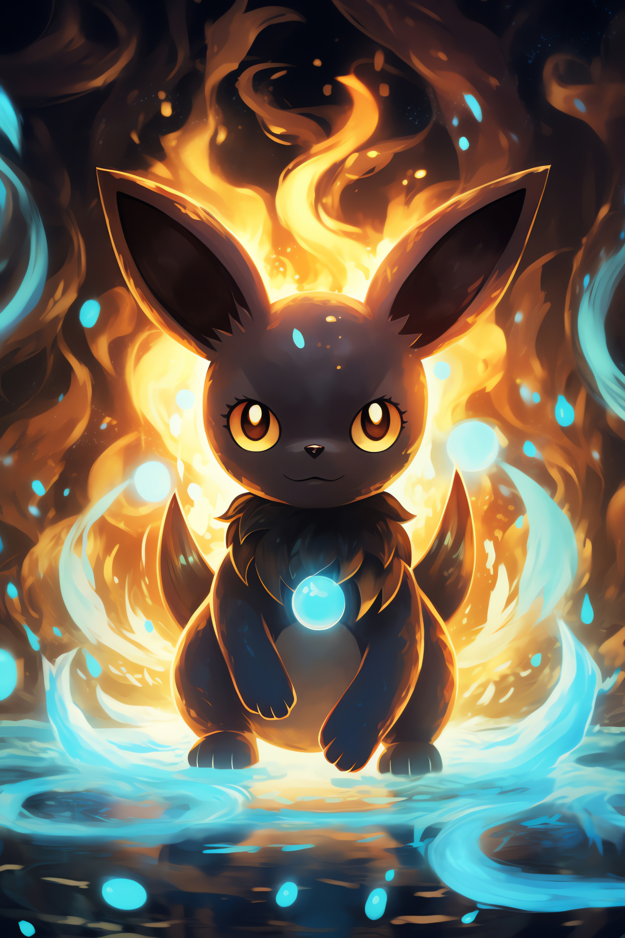 Umbreon evolution, obsidian pelage, nocturnal Pokemon species, piercing amber irises, subdued aurora, HD Phone Wallpaper