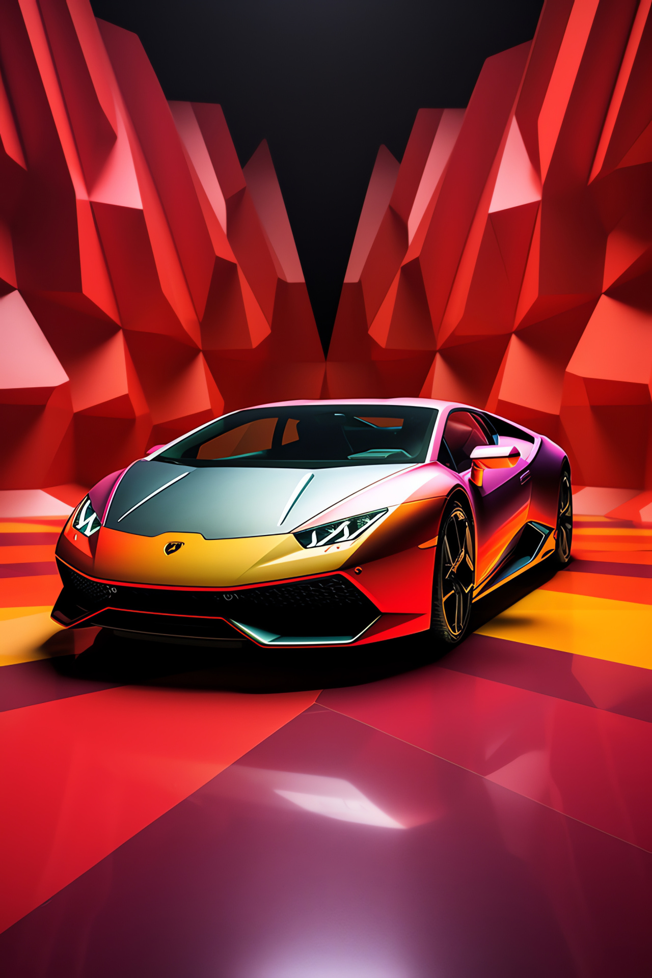 New Lamborghini silhouette, Bi-color backdrop, Automotive elegance, Deep visual sensation, Artistic car presentation, HD Phone Wallpaper