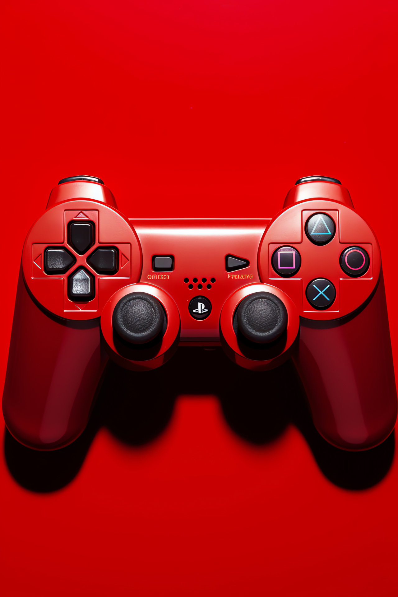 Crimson PS3 Controller, Glossy red finish, DualShock buttons, Twin analog sticks, Ergonomic design, HD Phone Image