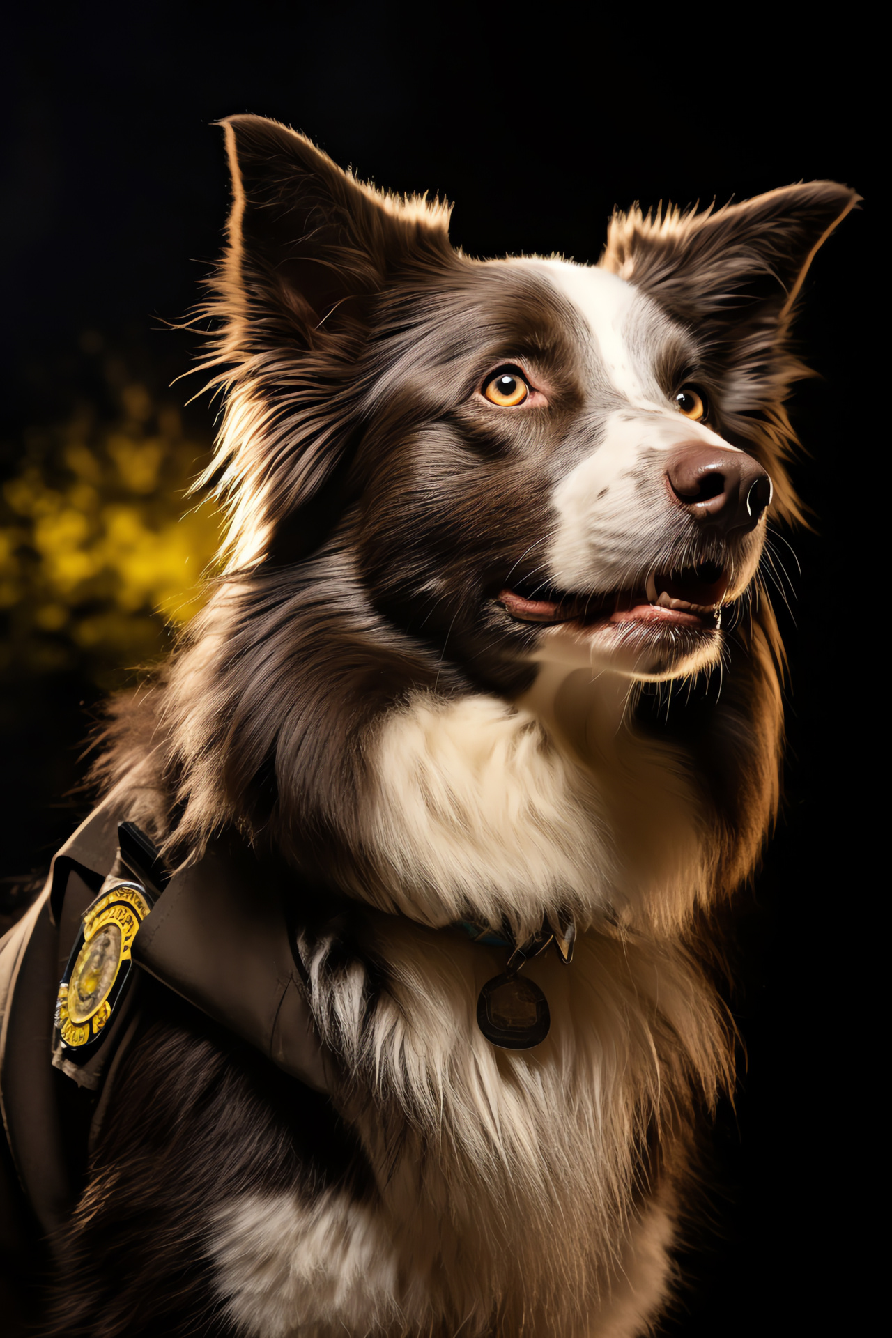 Alert Sheepdog profile, dual-tone fur refinement, tri-color abstract backdrop, attentive companion form, HD Phone Image