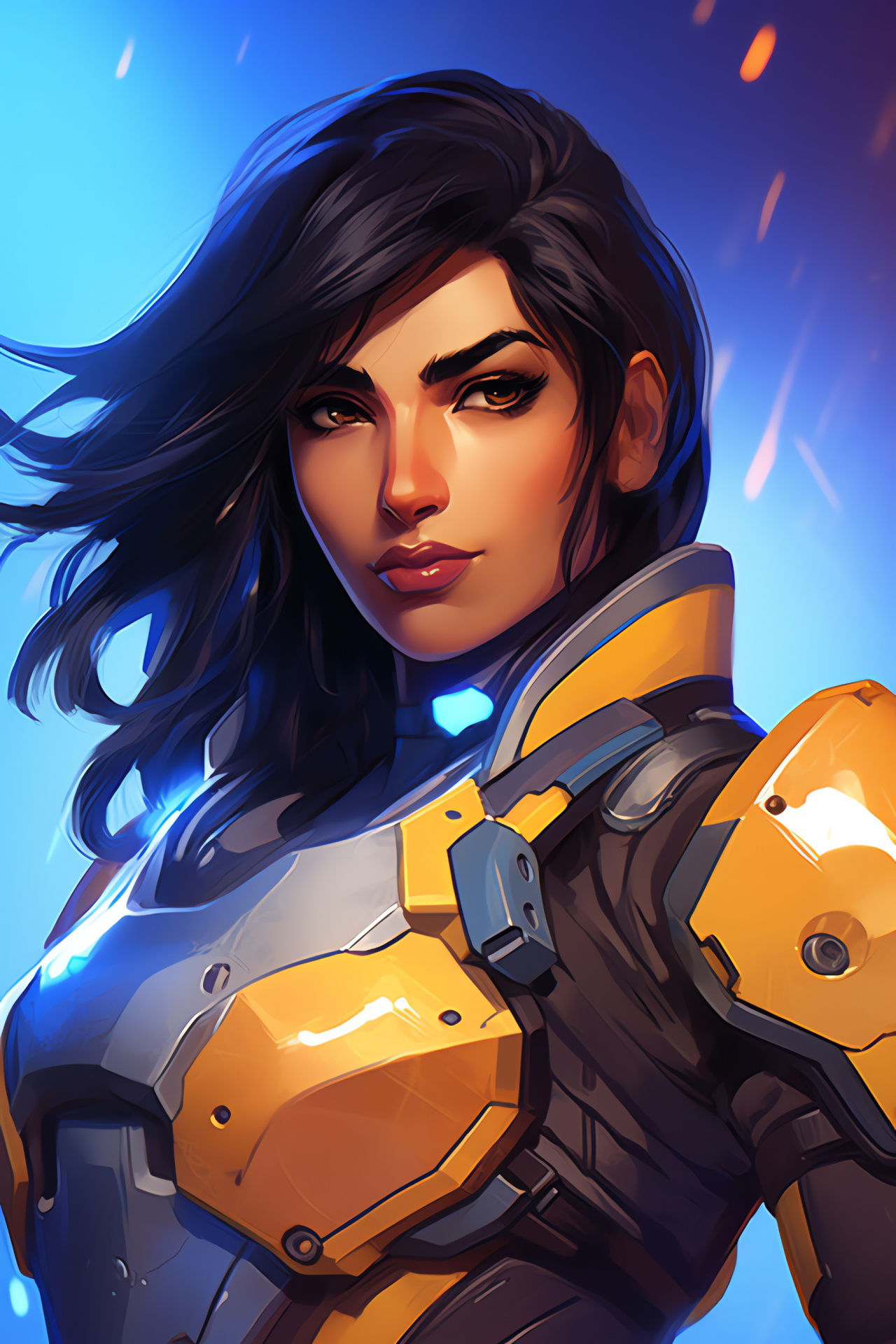 Pharah, Rocket wielder, Overwatch combat, Armored warrior, Battle scene, HD Phone Wallpaper