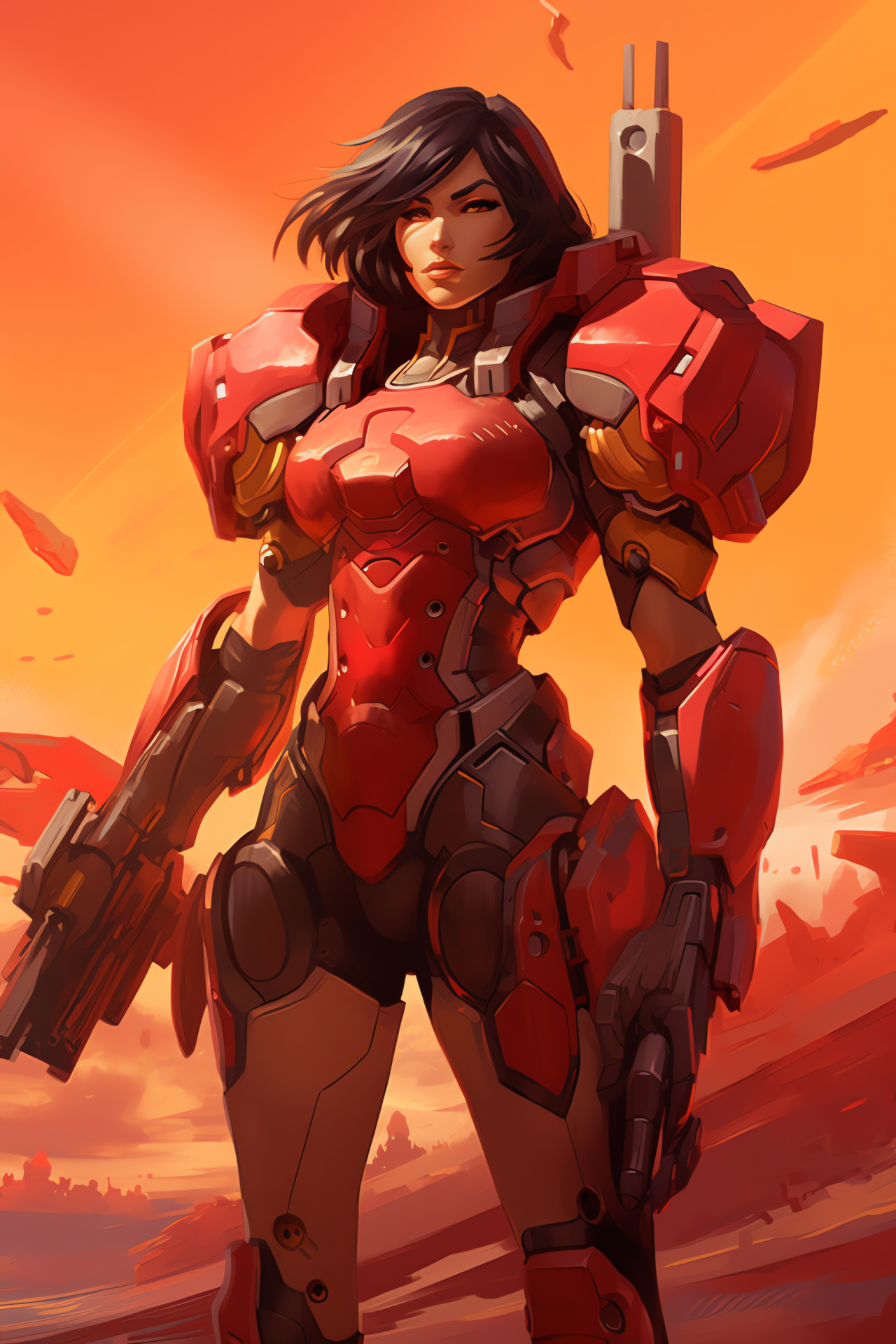 Pharah full body, Overwatch universe, Rocket launcher gear, Confident battle stance, Heroic gaming illustration, HD Phone Image