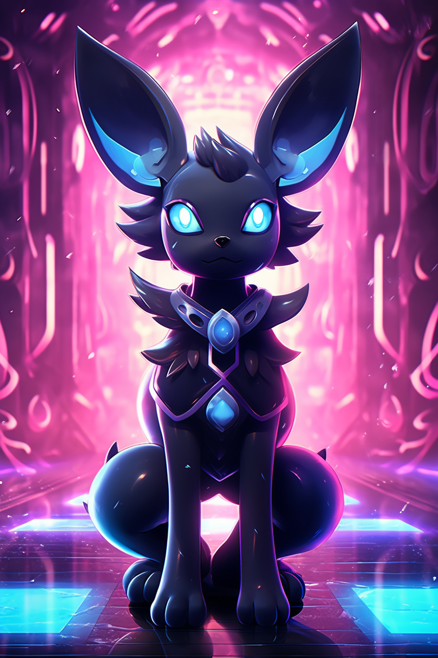 Elusive Shiny Umbreon, Signature black pelt, Striking neon contrasts, Dynamic lighting, Pokemon profile, HD Phone Wallpaper