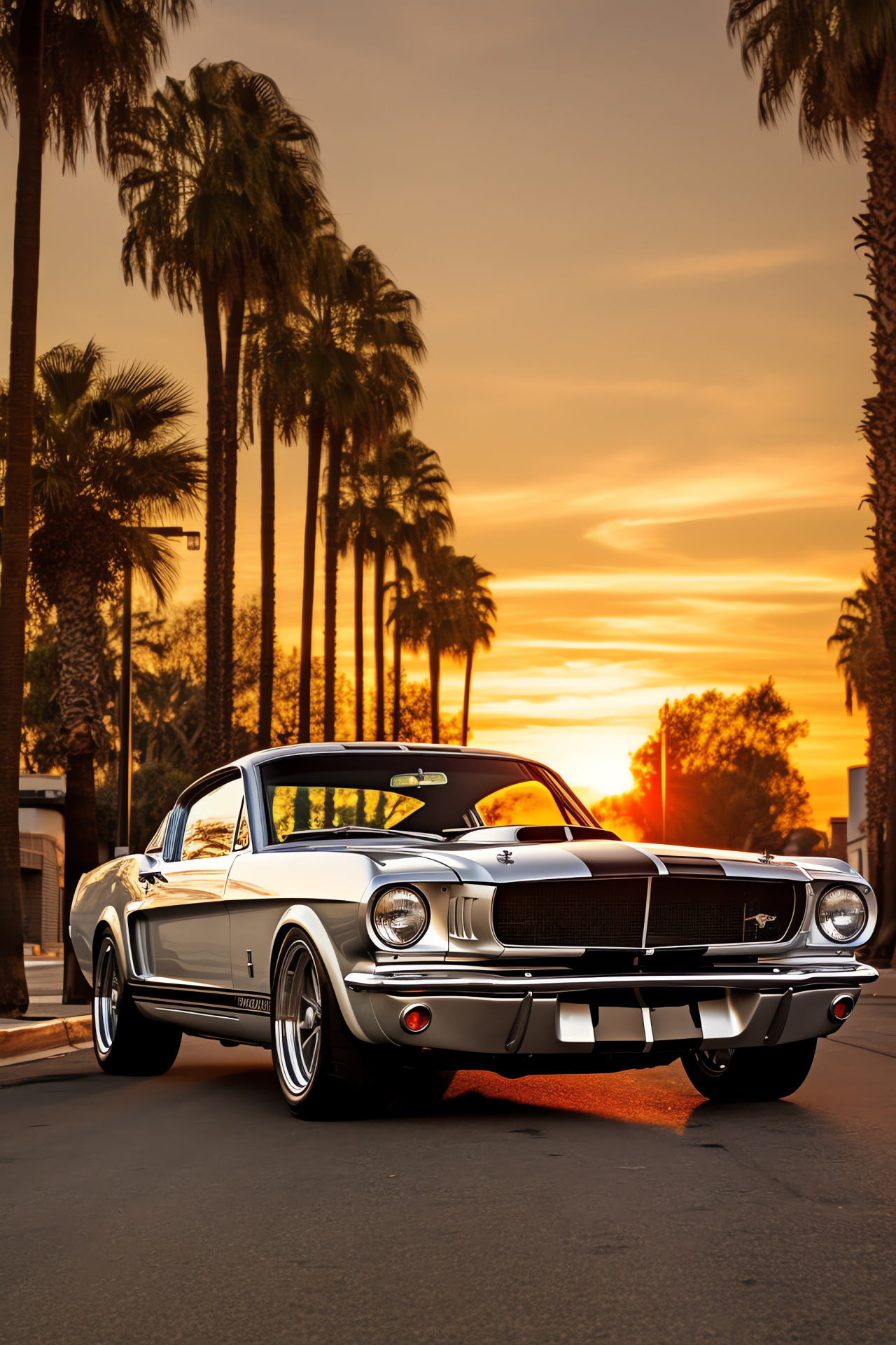 Ford Mustang GT350, Hollywood Boulevard Atmosphere, Evening Silver Shade, Los Angeles Landmark, Movie Icon Location, HD Phone Wallpaper