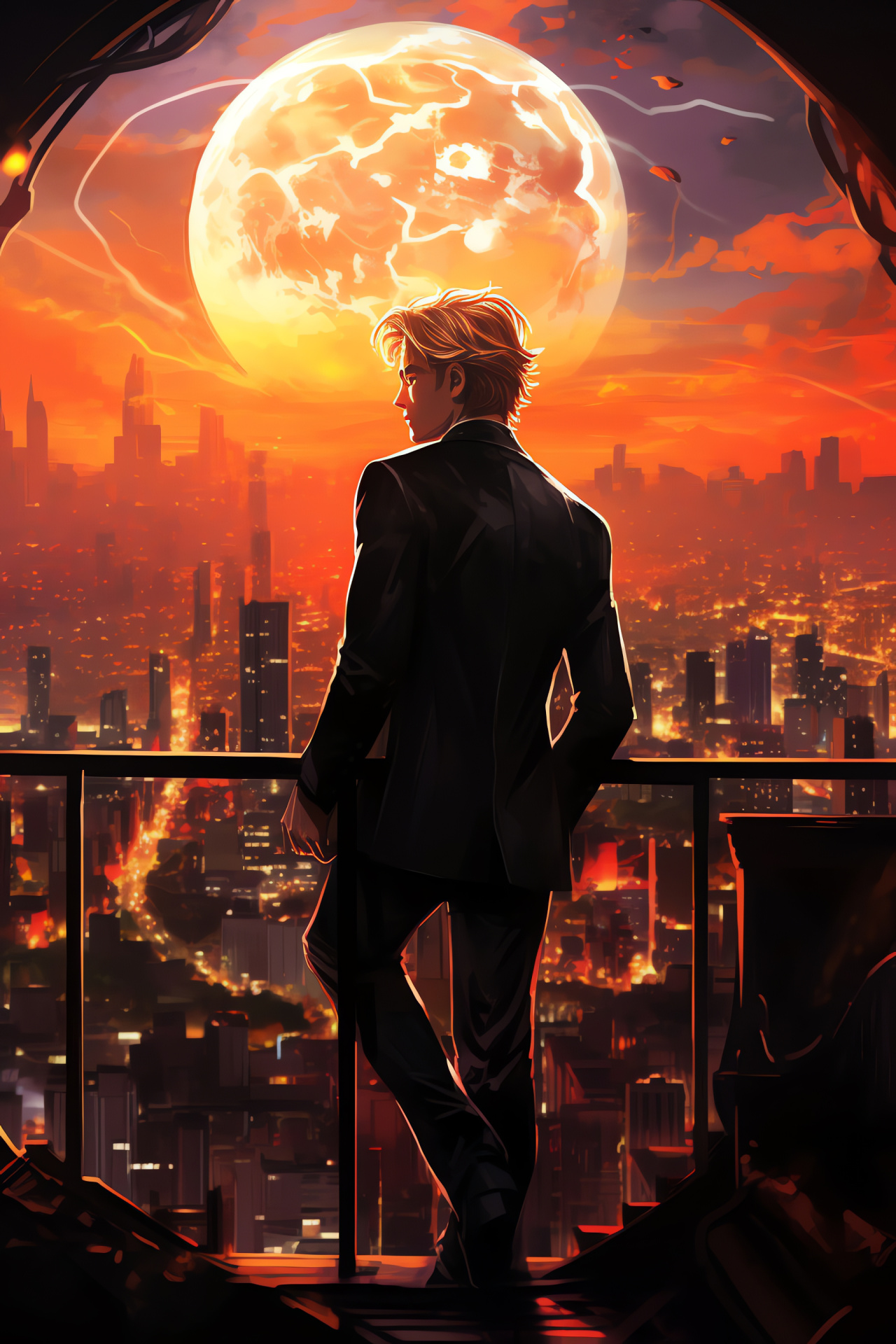 Digital world Mystic Messenger, Elite character Jumin Han, Opulent in-game penthouse, Metropolitan digital view, Sharp dressed avatar, HD Phone Wallpaper