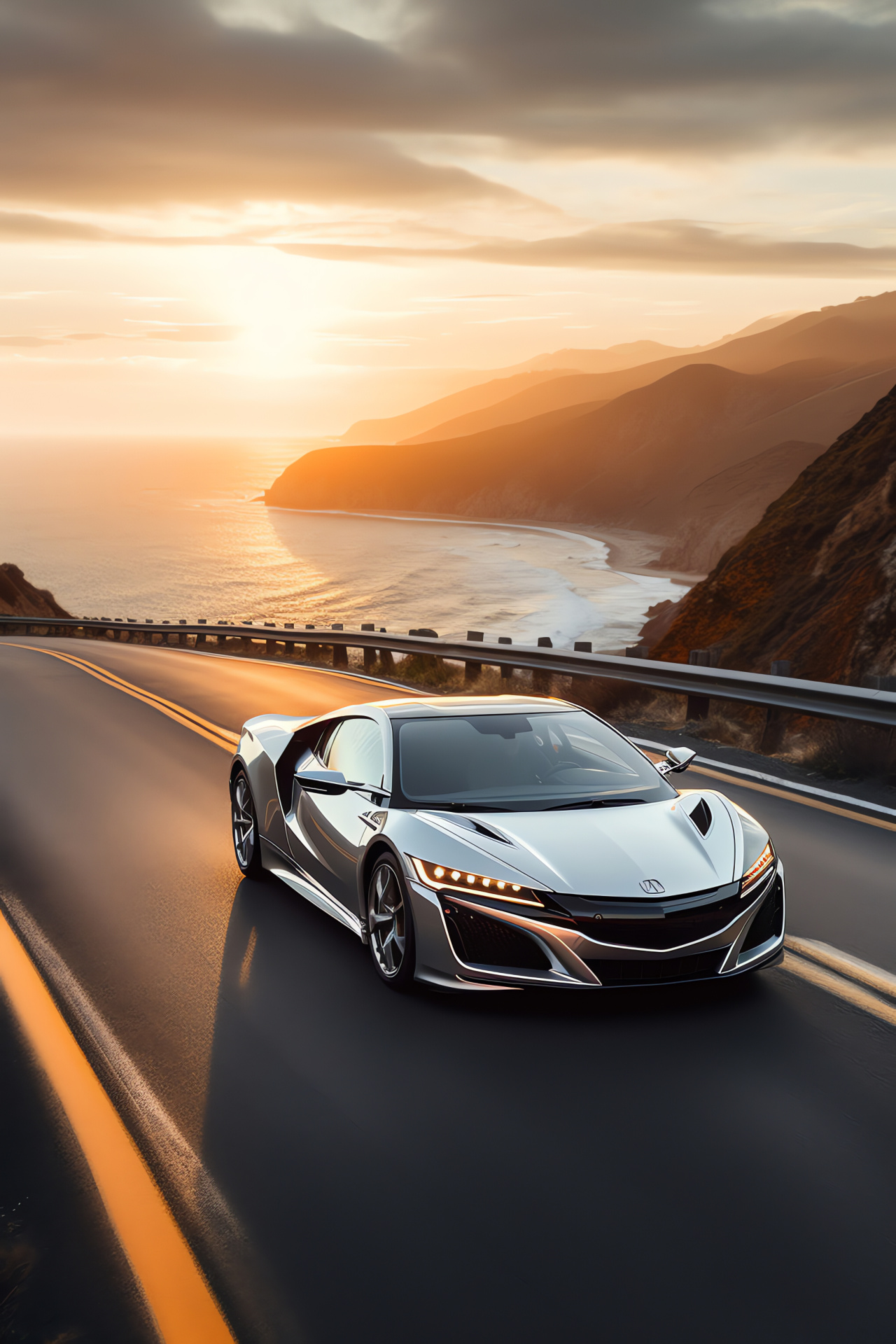 Acura NSX VTEC, Pacific coast, American highway, metallic finish, automotive elegance, HD Phone Wallpaper