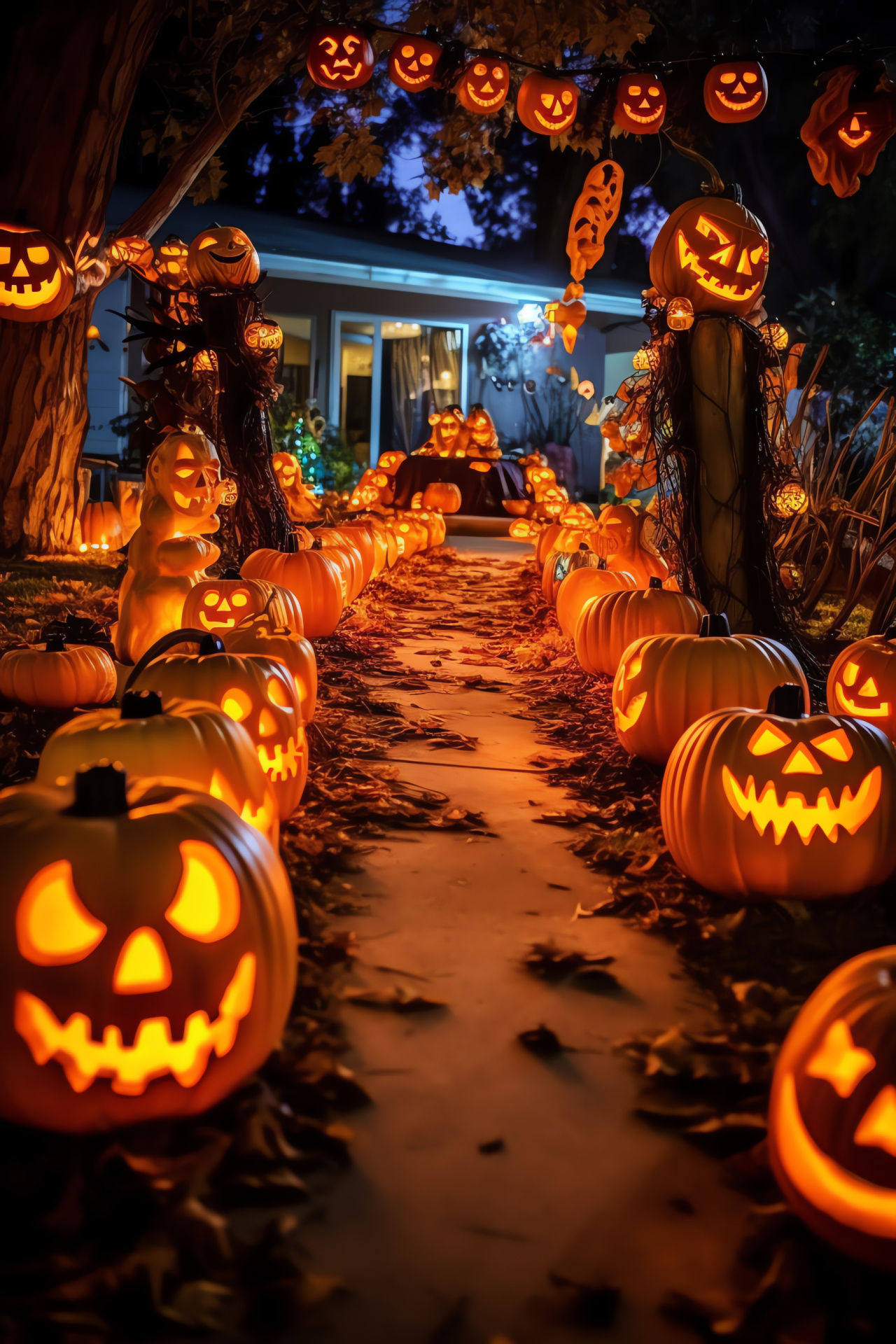 Autumn celebration, Carved jack-o'-lanterns, Halloween festivity, Kids in outfits, October 31st, HD Phone Wallpaper