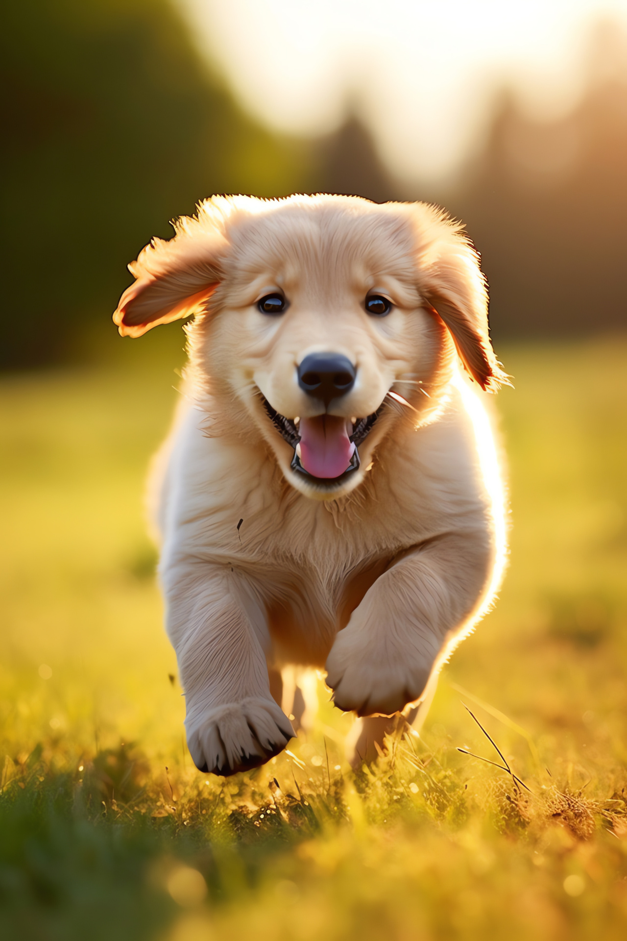 Golden Retriever puppy, sunlight bathed, brown eyes, golden fluffy fur, playful demeanor, HD Phone Wallpaper