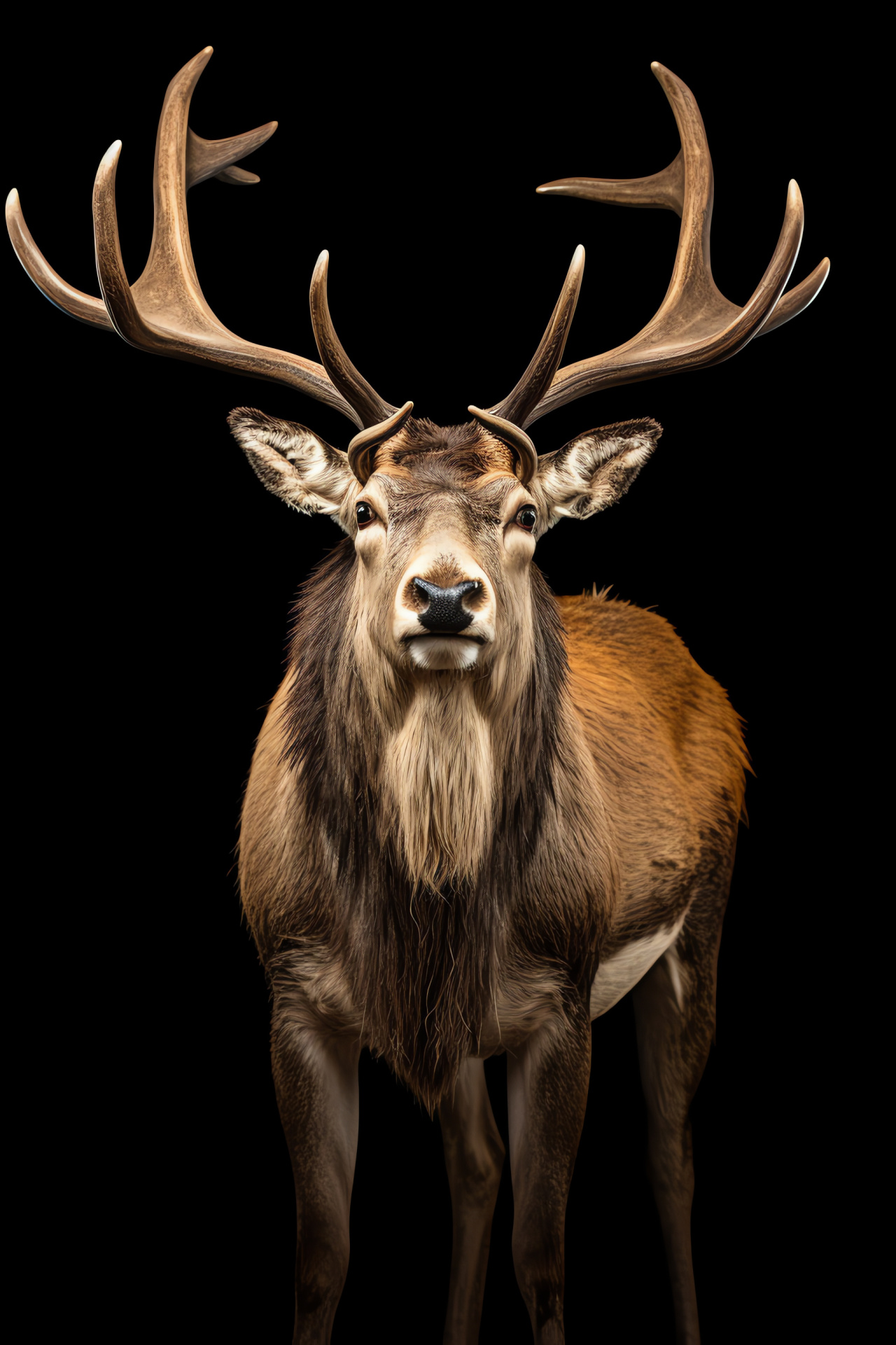 Reindeer stance, Arctic resilience, Black backdrop, Golden ocular feature, Brown fur texture, HD Phone Wallpaper