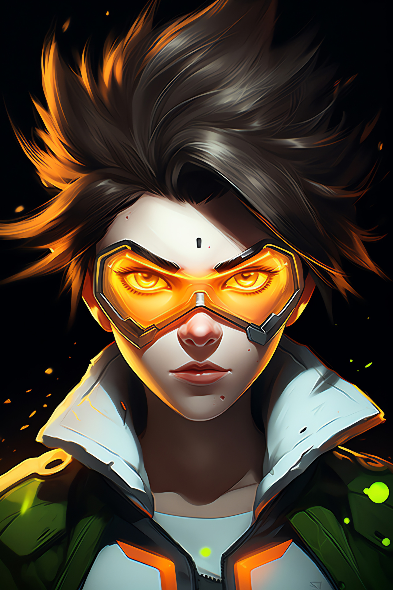 Blizzard's Tracer, Heroine in eSports, Vibrant iris, Active figure, Hairstyle characterized, HD Phone Wallpaper