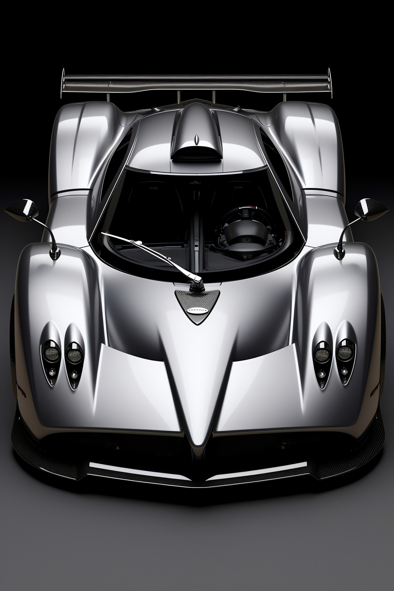 Pagani Zonda F allure, Auto sculpture form, Contrast backdrop elegance, Machine silver finesse, Triple-black mystery, HD Phone Image