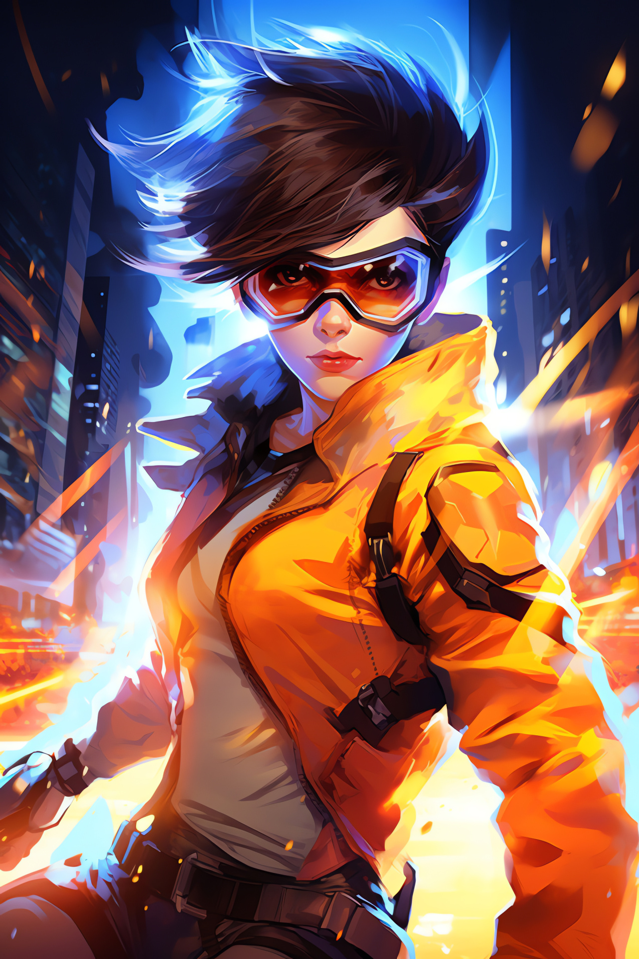 Tracer character dynamism, Time-manipulating heroine, High-energy Overwatch play, Advanced temporal abilities, Animated heroics, HD Phone Image