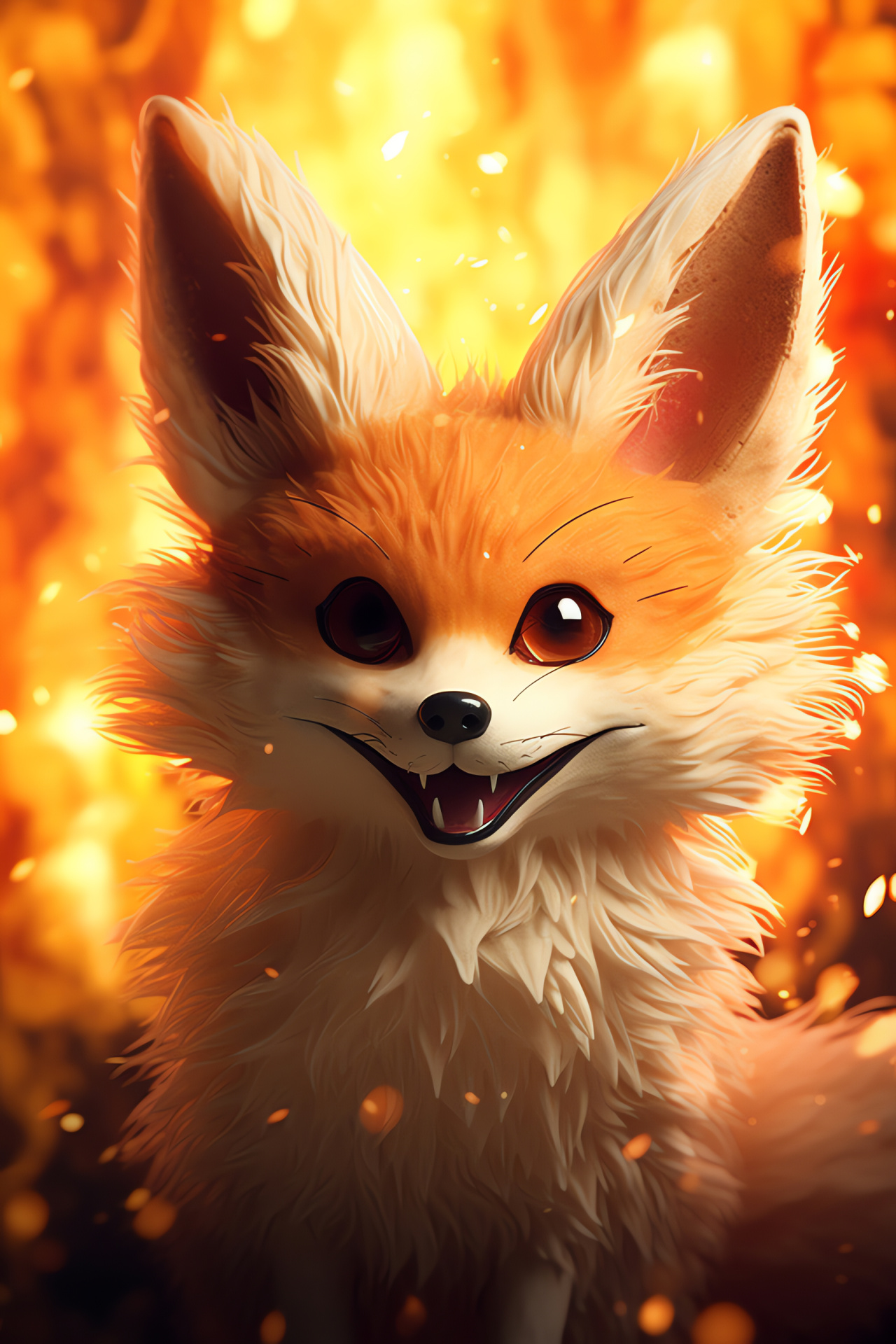 Pokemon Fennekin, Fire-type creature, Flame-toned pelt, Nocturnal shades, Red tail tip, HD Phone Image