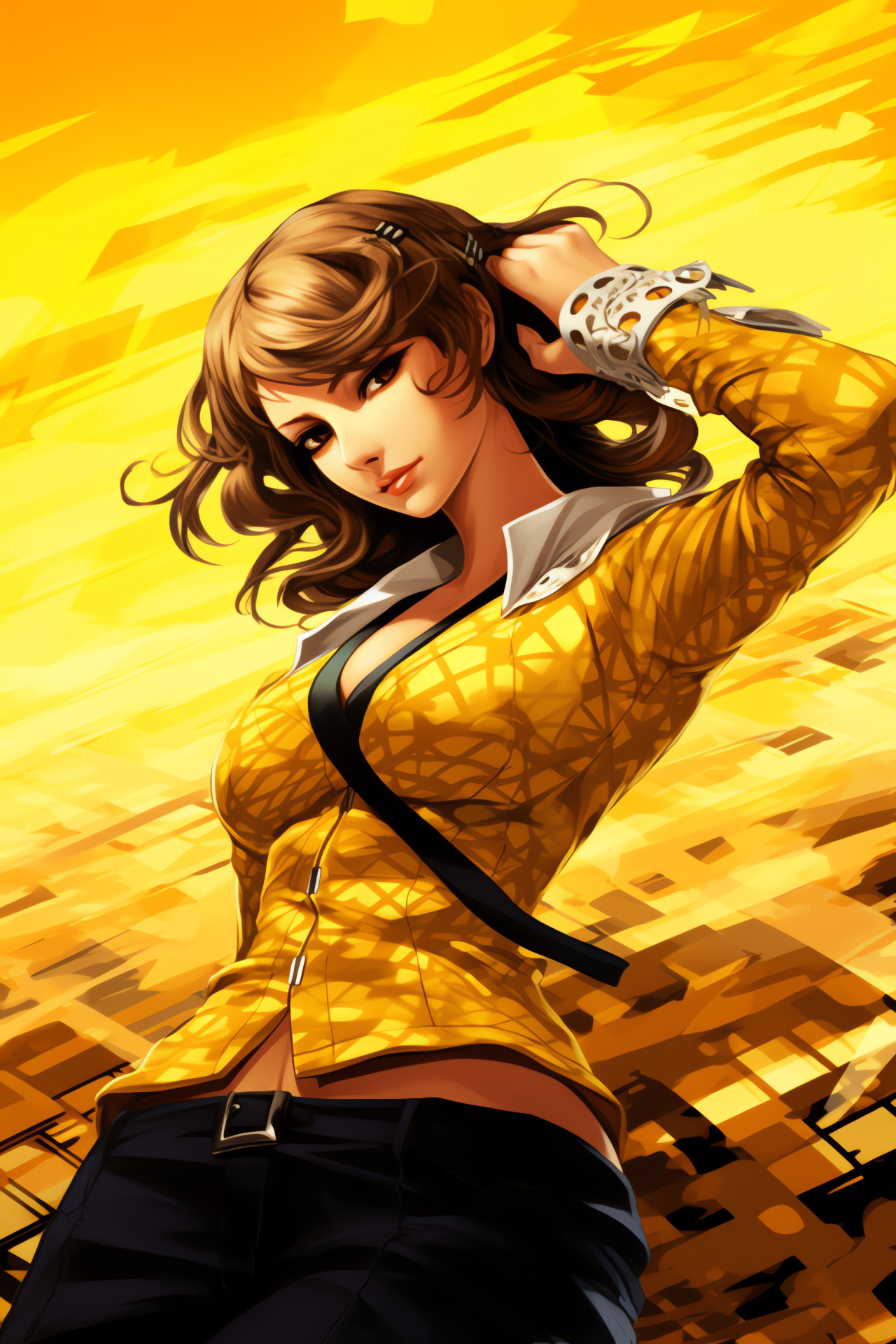 Persona 4 Golden Vita character, Margaret the assistant, Velvet Room, Role-playing game vibrancy, Tri-tone backdrop, HD Phone Image