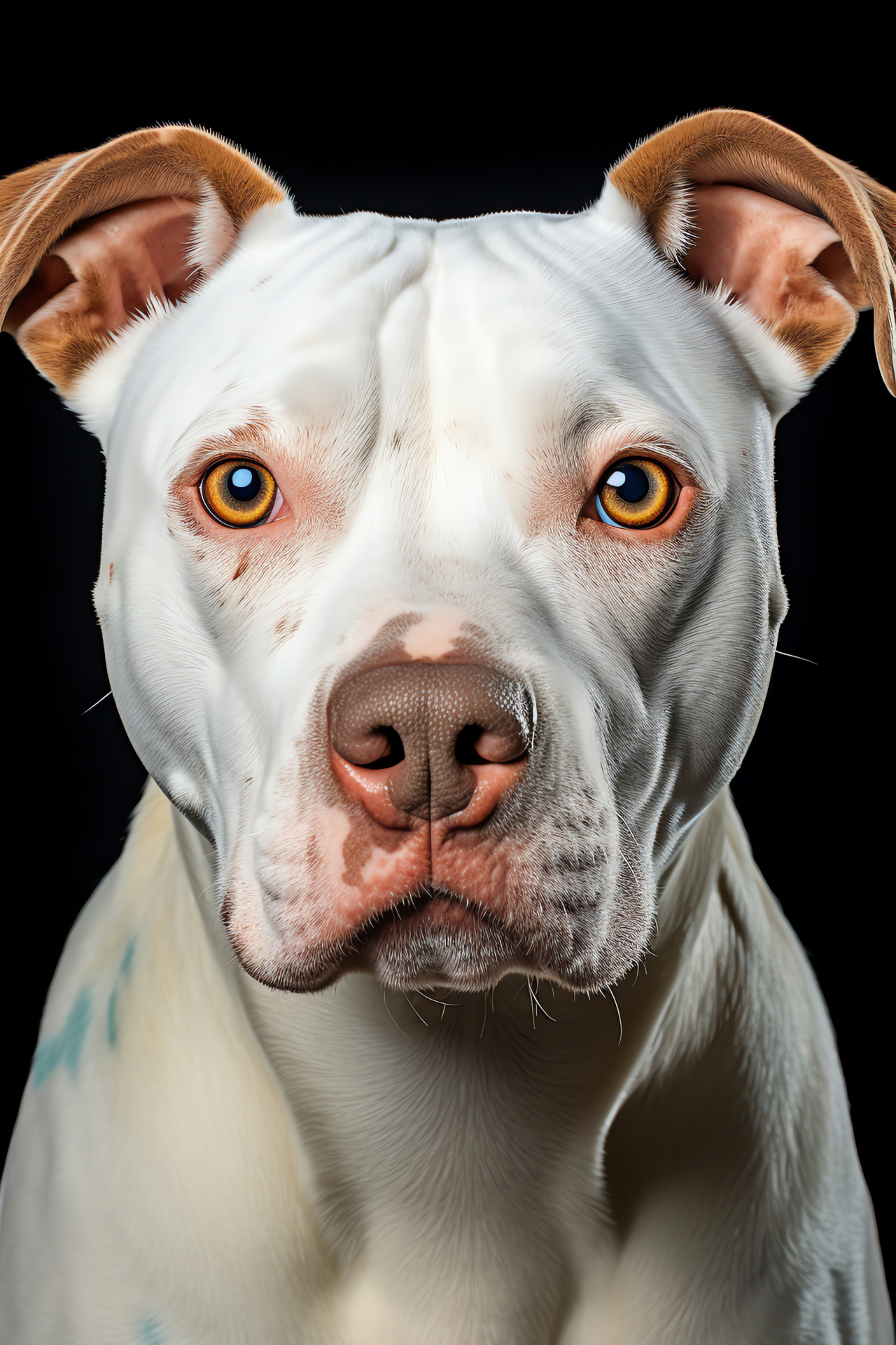 Aged Pit Bull, snowy fur coat, tri-color visual, matured canine closeup, depth background, HD Phone Wallpaper